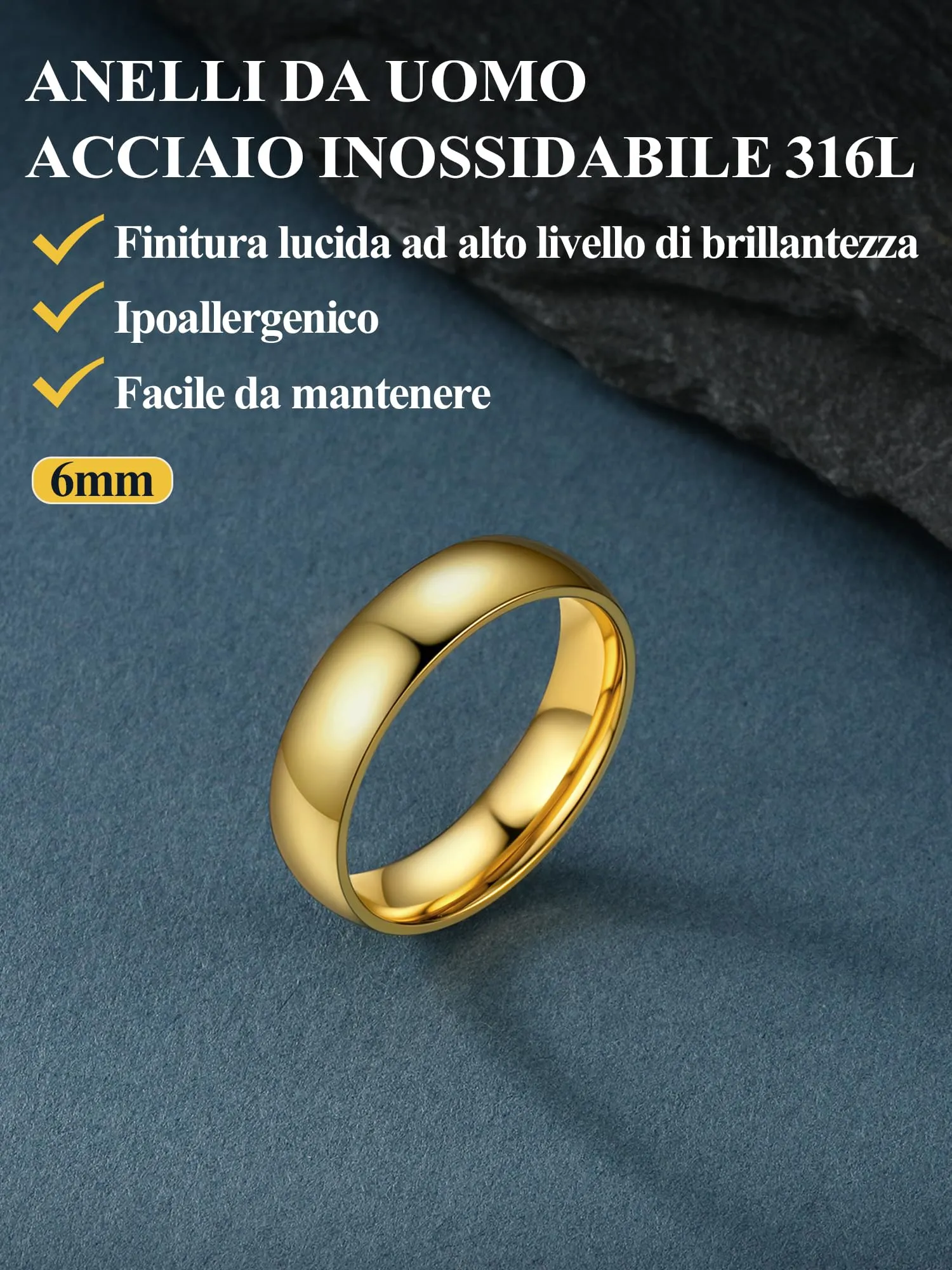 PROSTEEL Anello a Fascia Personalizzabile in Acciaio Inossidabile Oro, Misura 09 - immagine 7