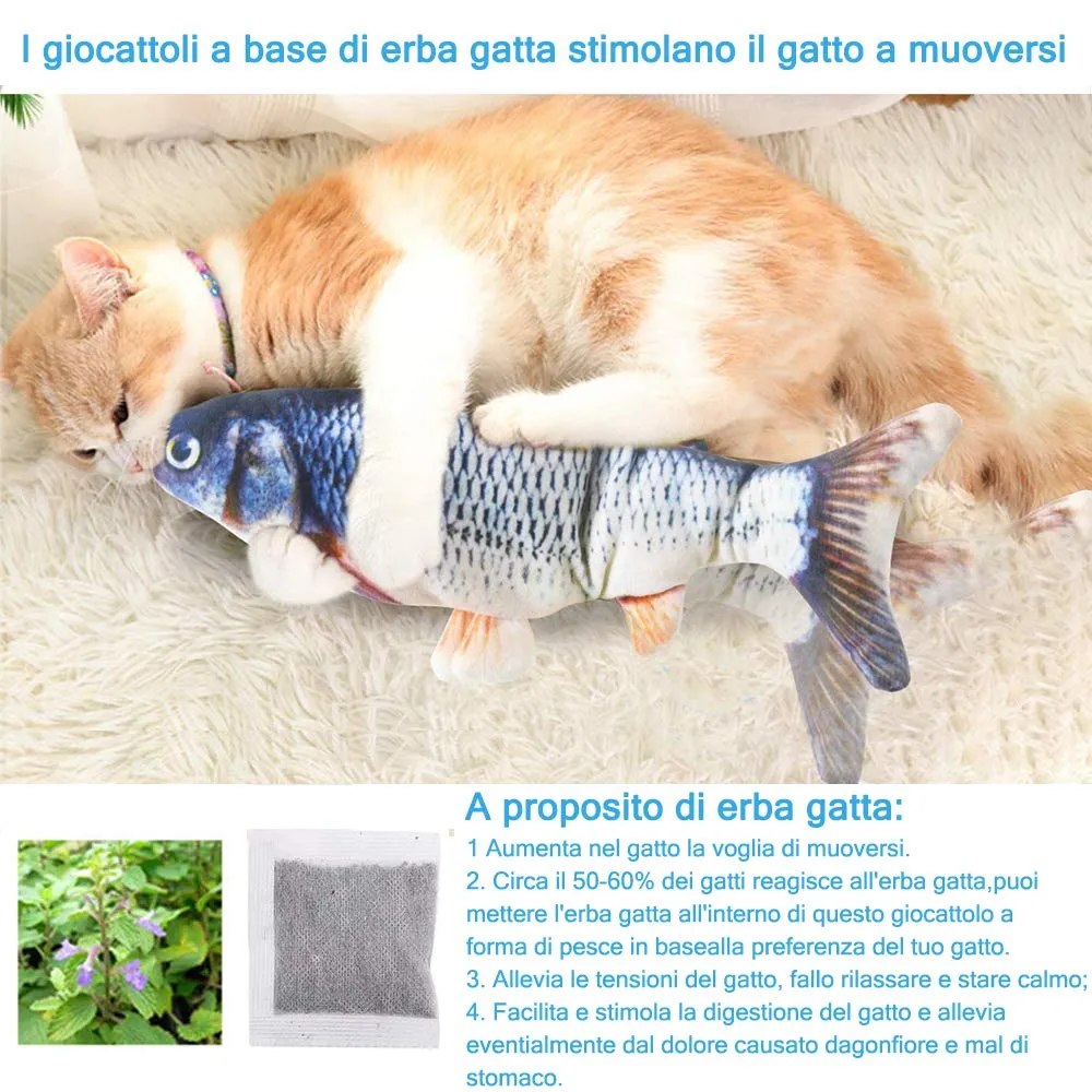 Nepfaivy Giocattolo Interattivo per Gatti, Pesce Elettrico con Erba Gatta, Modello Carpa - immagine 3