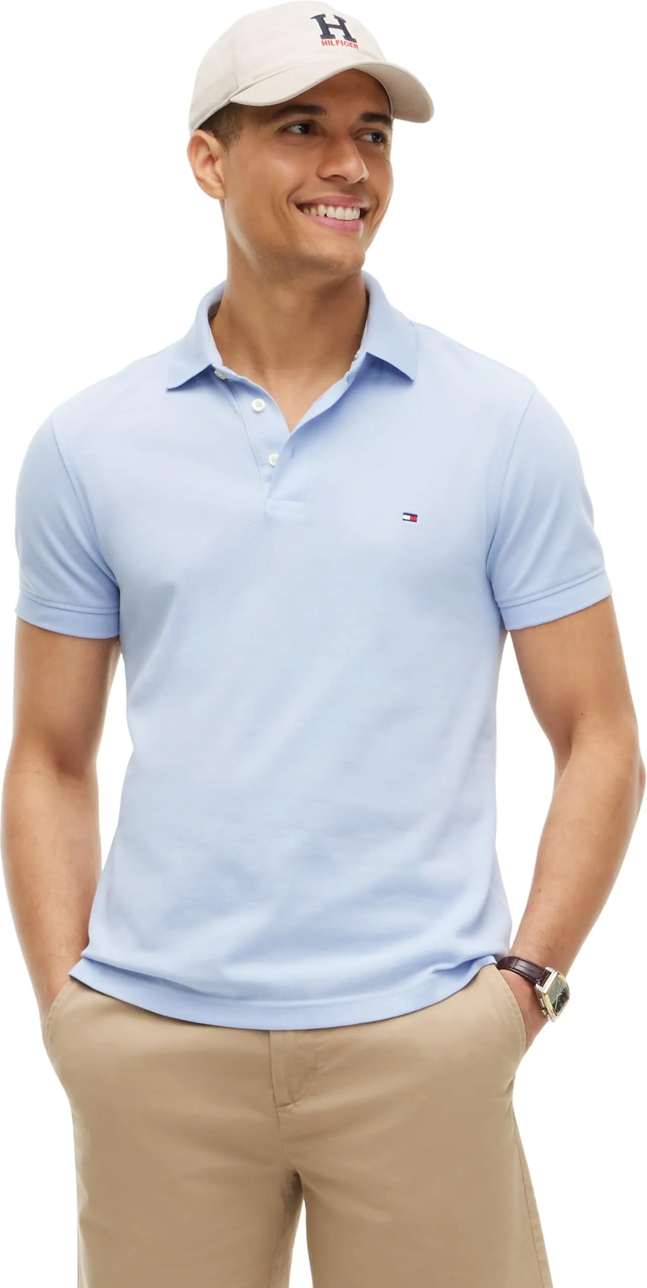 Tommy Hilfiger Polo Maniche Corte 1985 Slim Fit, Blu (Breezy Blue), XS - immagine 1
