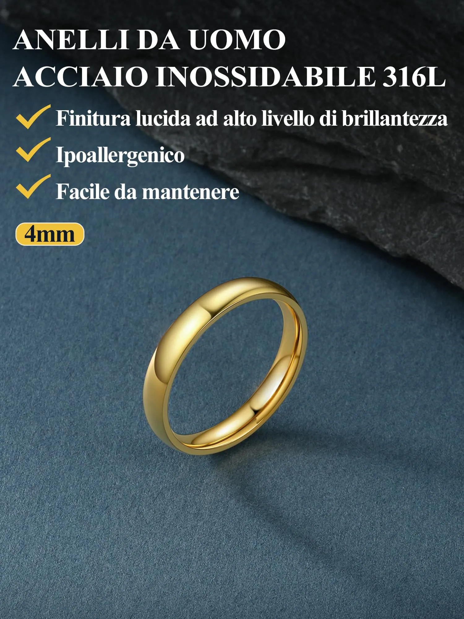 PROSTEEL Anello Fede in Acciaio Placcato Oro Giallo, Misura 29 - immagine 3