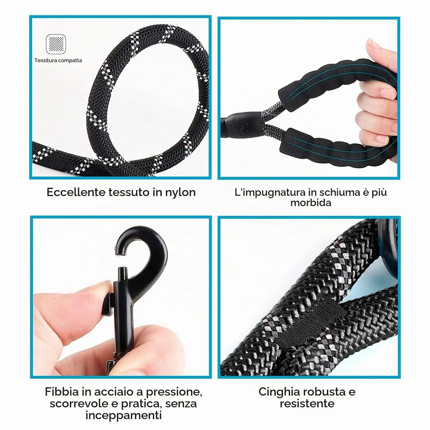 Edipets Guinzaglio per Cani in Nylon Riflettente, 120 cm, Nero - immagine 5