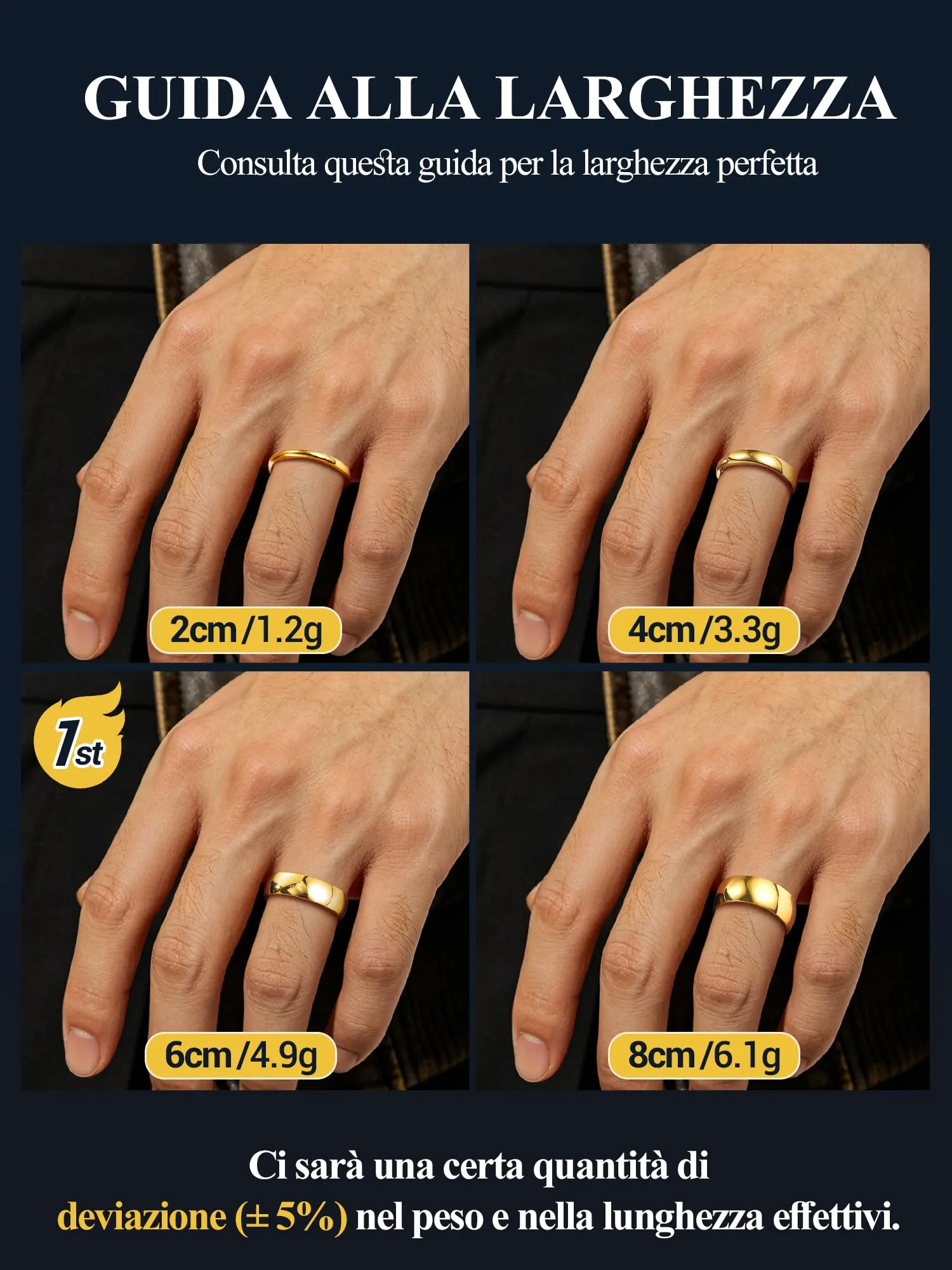 PROSTEEL Anello Fede in Acciaio Dorato per Uomo e Donna, Misura 26 - immagine 6