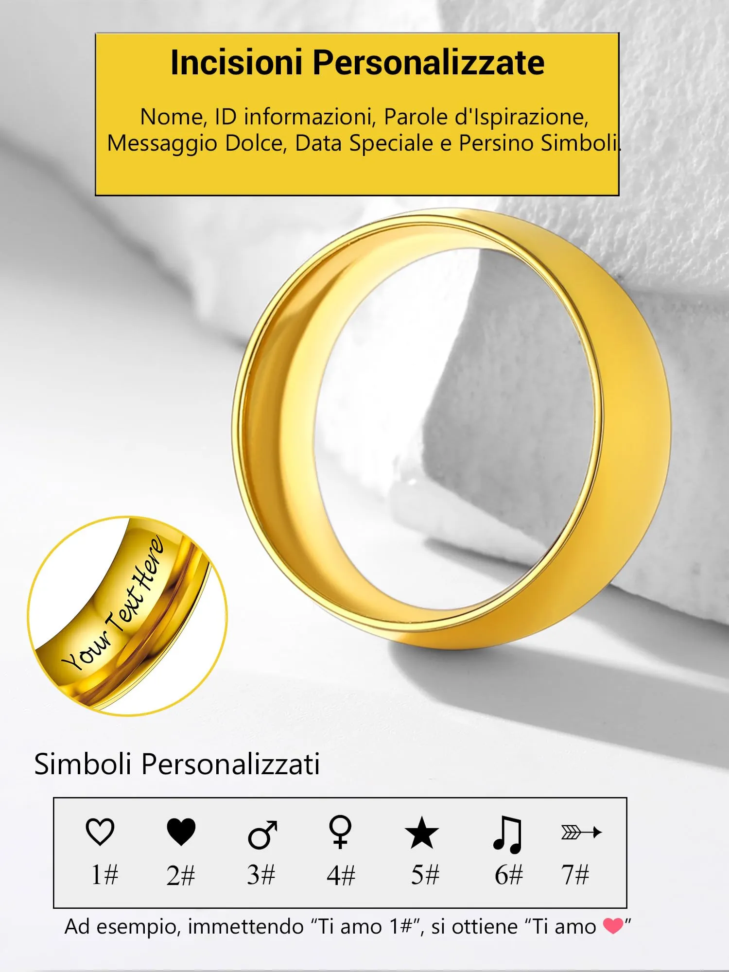 PROSTEEL Anello Incisione Personalizzata in Acciaio Inossidabile 8mm, Taglia 26, Oro Placcato - immagine 3