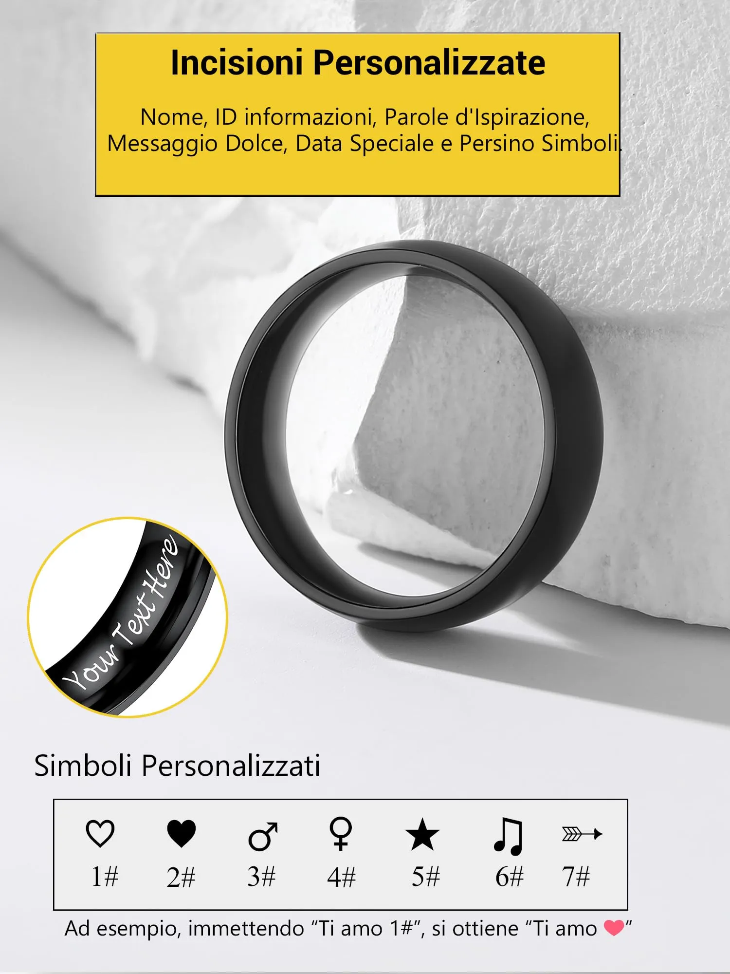 PROSTEEL Anello Incisione Personalizzata in Acciaio Inossidabile 6mm Nero Taglia 26 - immagine 3