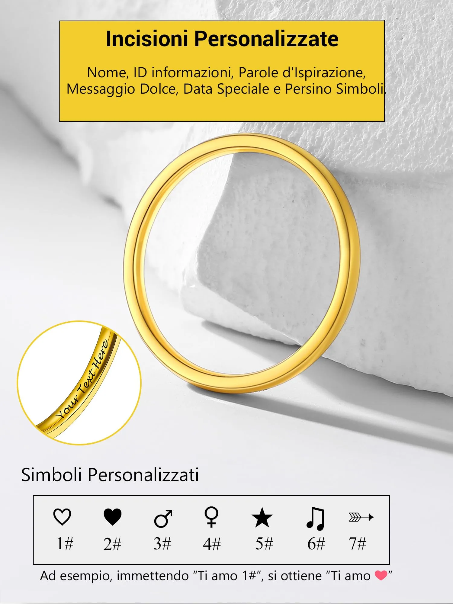 PROSTEEL Anello Personalizzato con Incisione in Acciaio Inossidabile 2mm, Oro Placcato, Taglia 23 - immagine 3