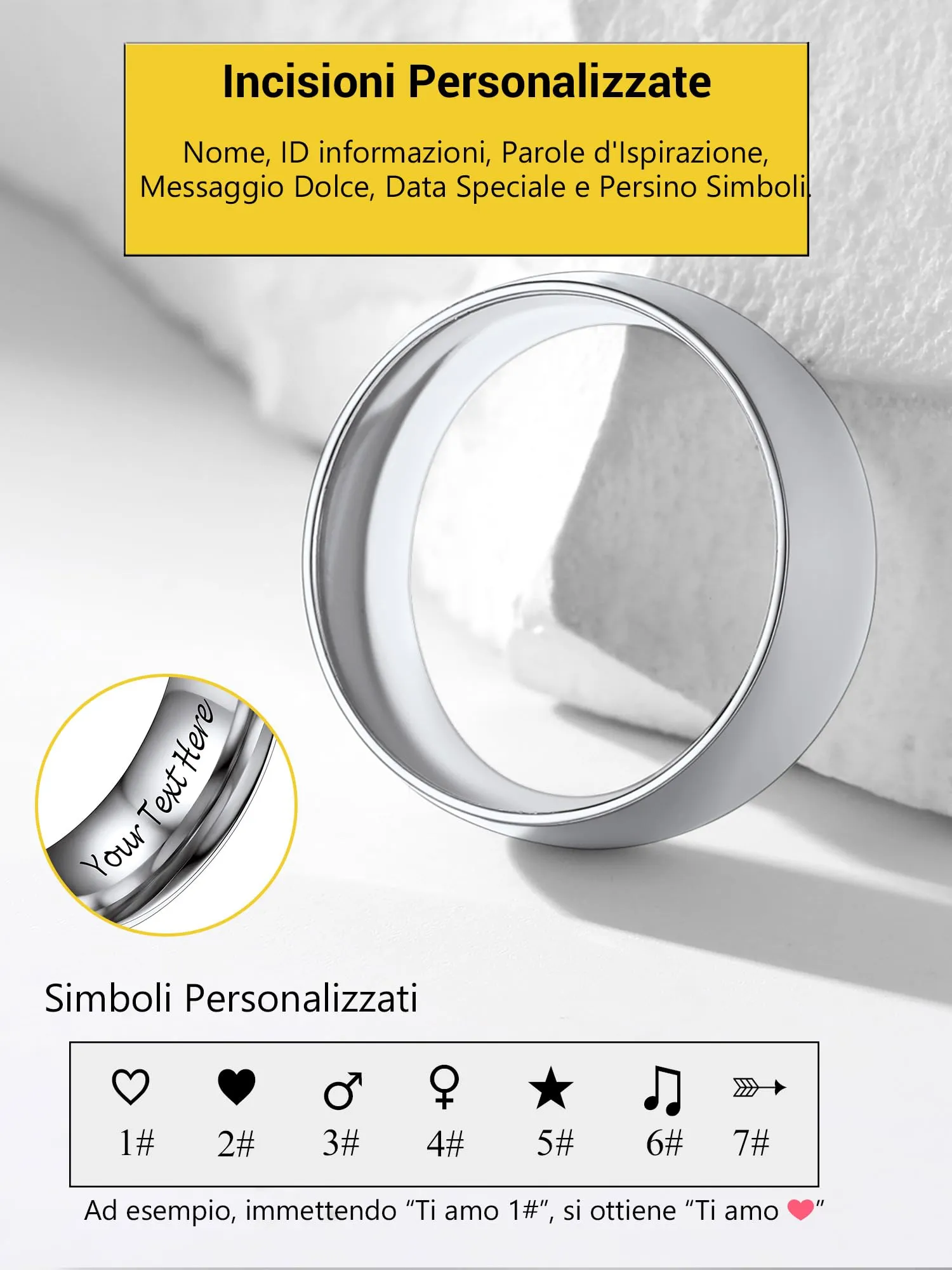 PROSTEEL Anello Incisione Personalizzata in Acciaio Inossidabile 8mm Taglia 23 Argento - immagine 3