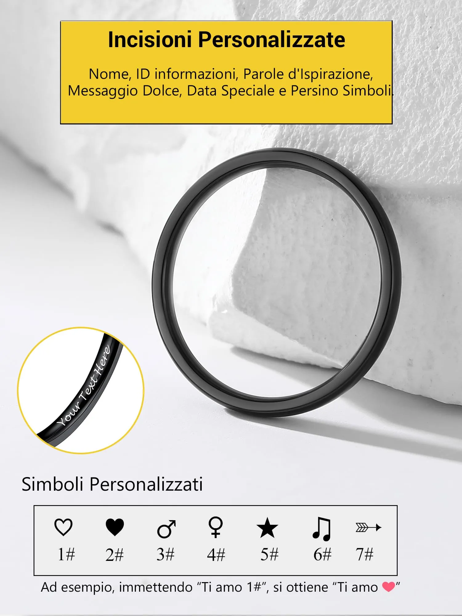 PROSTEEL Anelli Personalizzabili in Acciaio Inossidabile 2mm Taglia 19 Nero - immagine 3