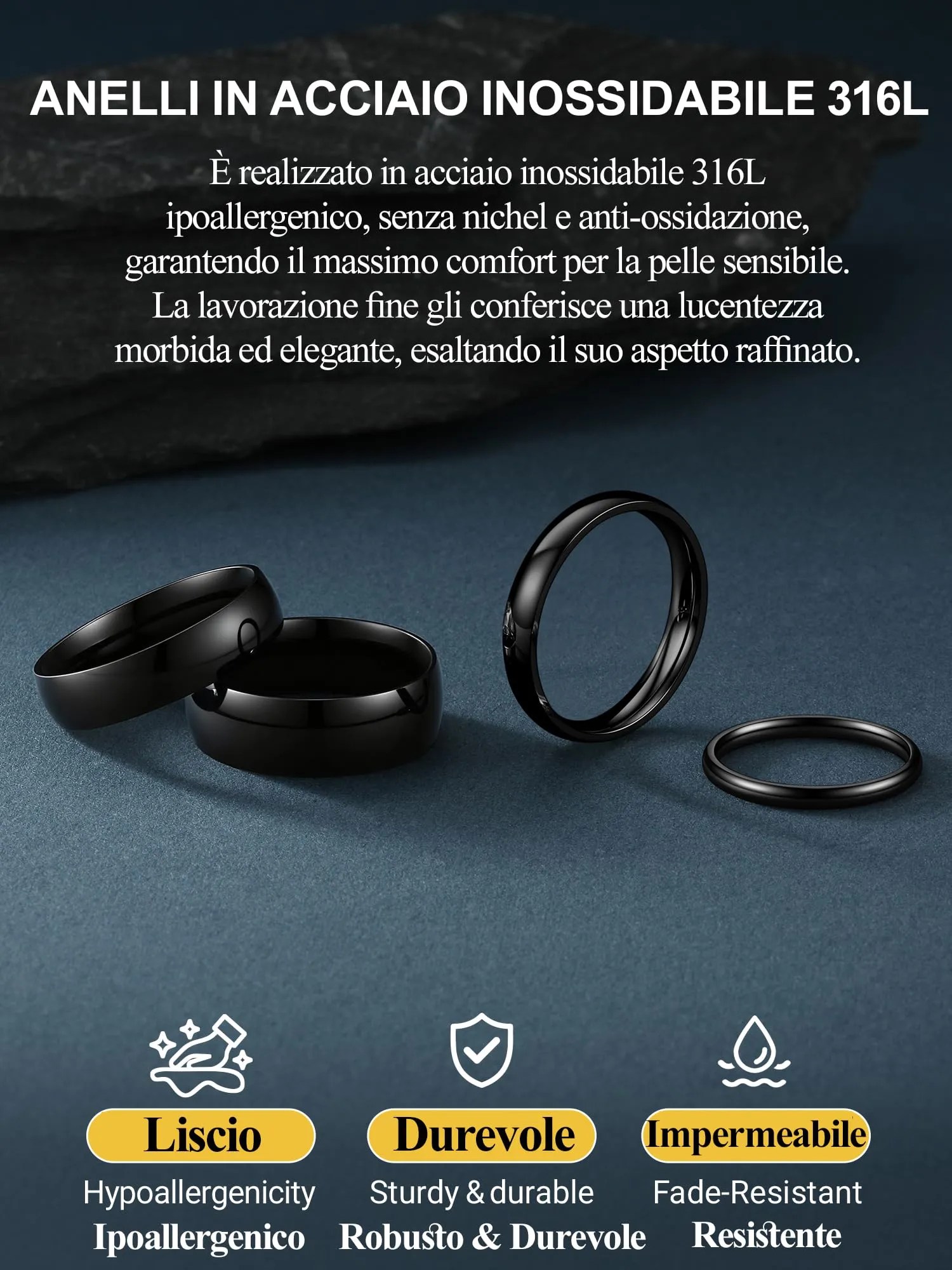 PROSTEEL Anello Incisione Personalizzata in Acciaio Inossidabile 6mm Nero Taglia 17 - immagine 7