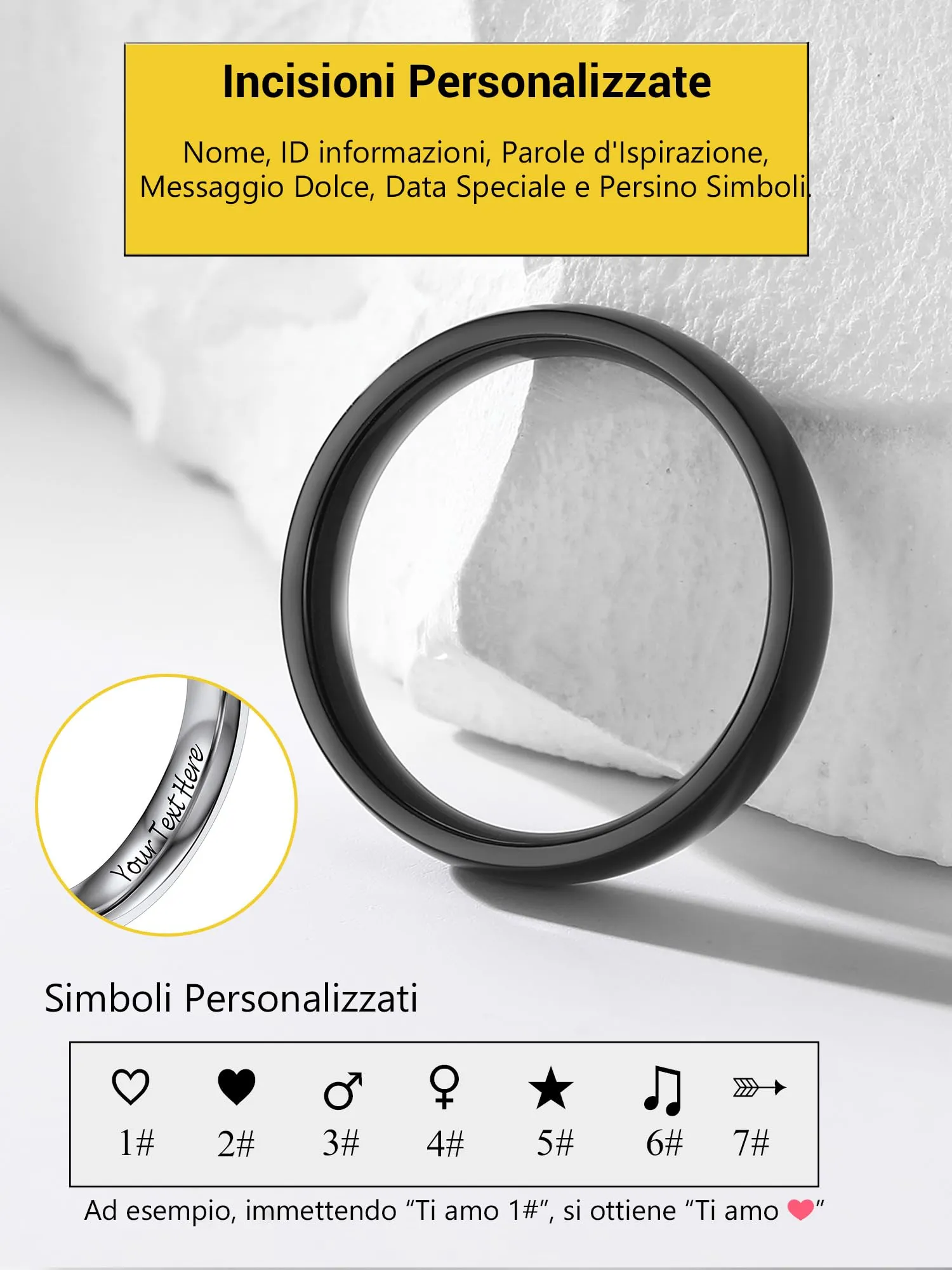 PROSTEEL Anello Personalizzabile in Acciaio Inossidabile 4mm Nero Taglia 29 - immagine 3