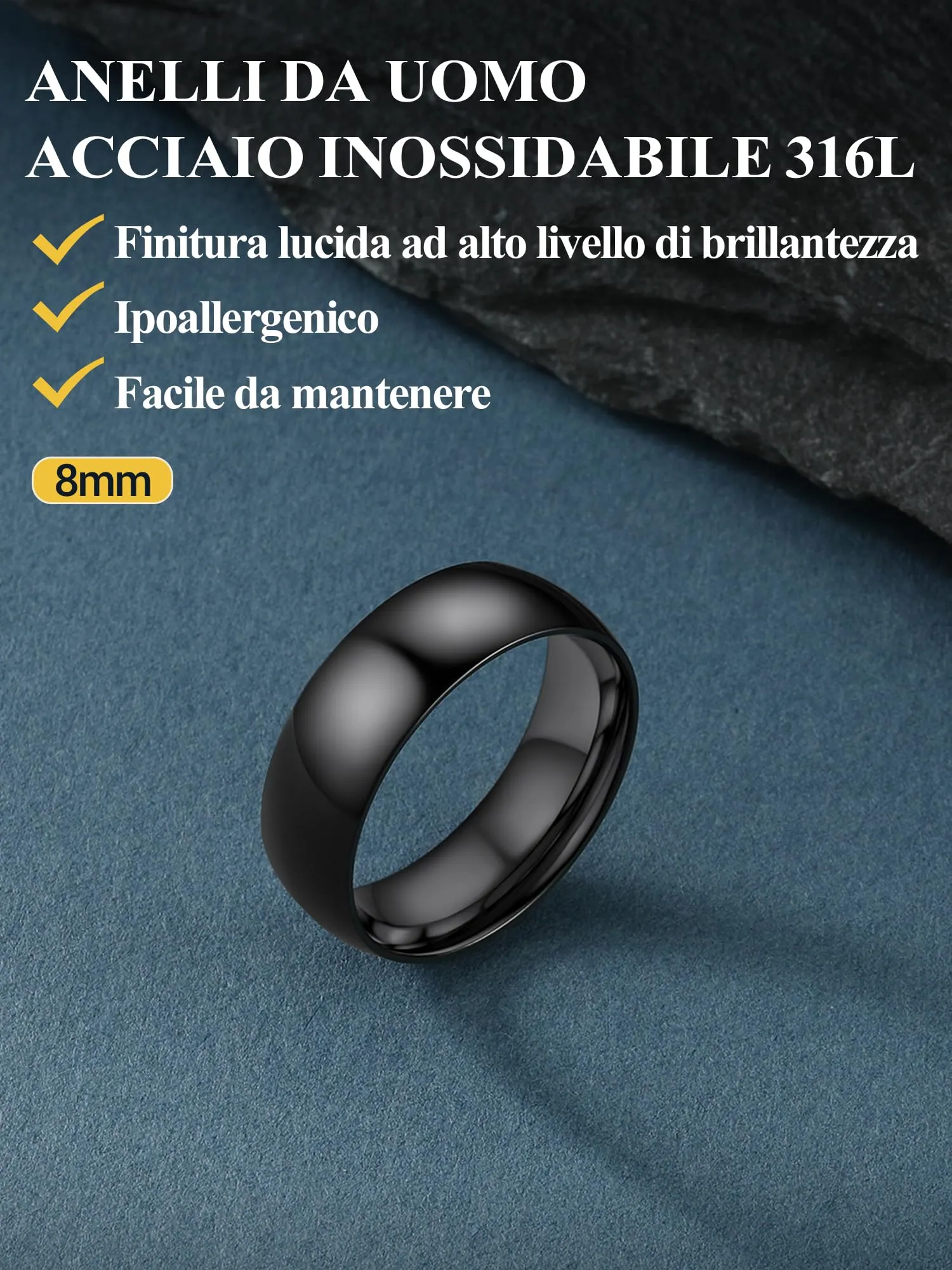 PROSTEEL Anello Incisione Personalizzata in Acciaio Inossidabile 8mm Nero Taglia 23 - immagine 8