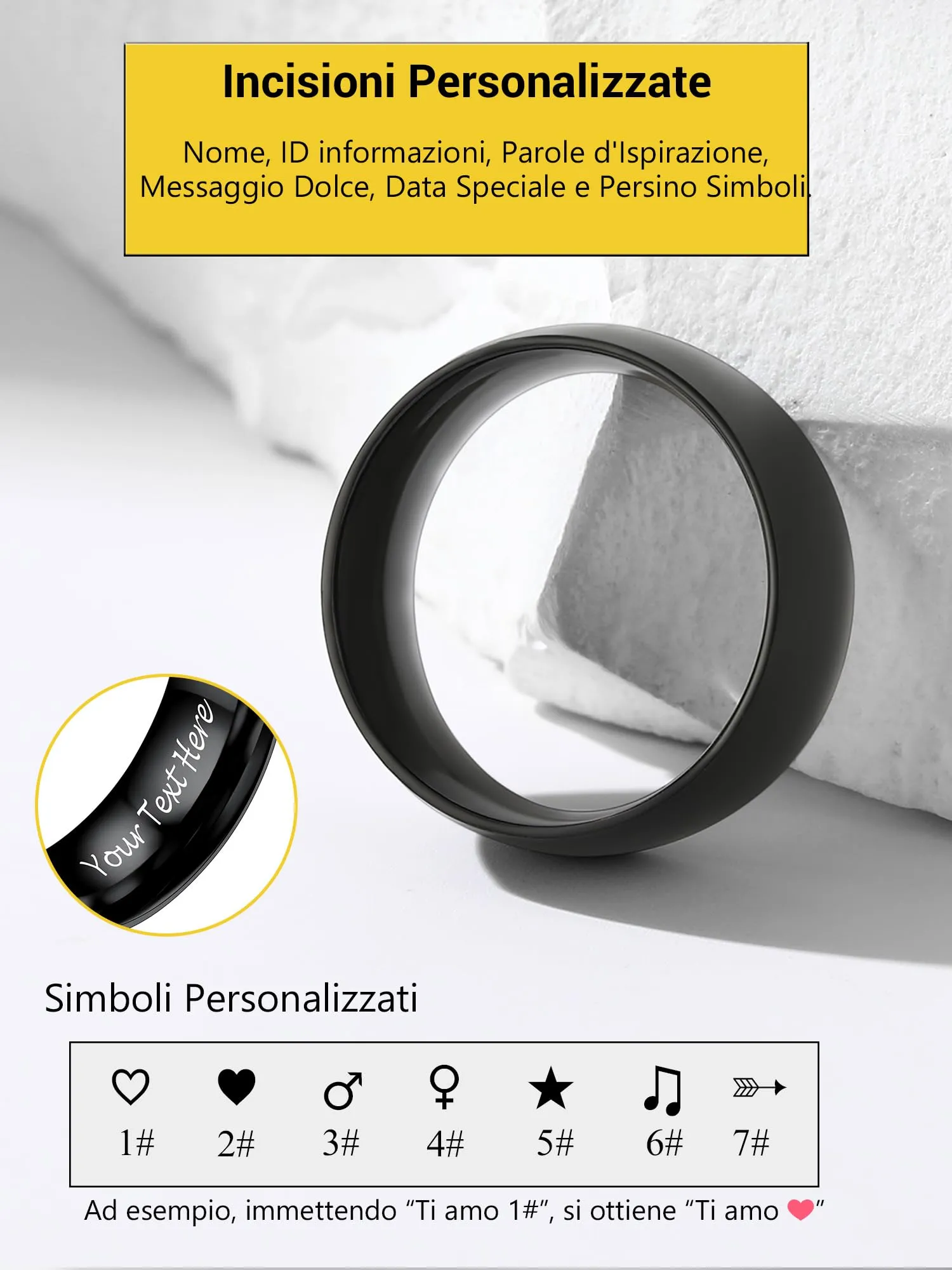 PROSTEEL Anello Incisione Personalizzata in Acciaio Inossidabile 8mm, Taglia 17, Nero - immagine 3