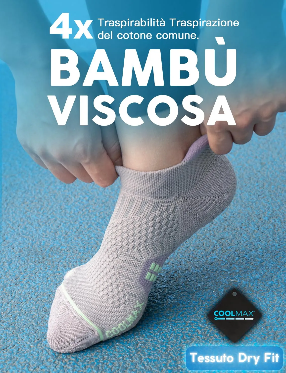 Juclise Calzini da corsa invisibili a compressione in viscosa di bambù Coolmax da donna, 42-47, Lilla brillante+Nero acquamarina+Grigio chiaro - immagine 2