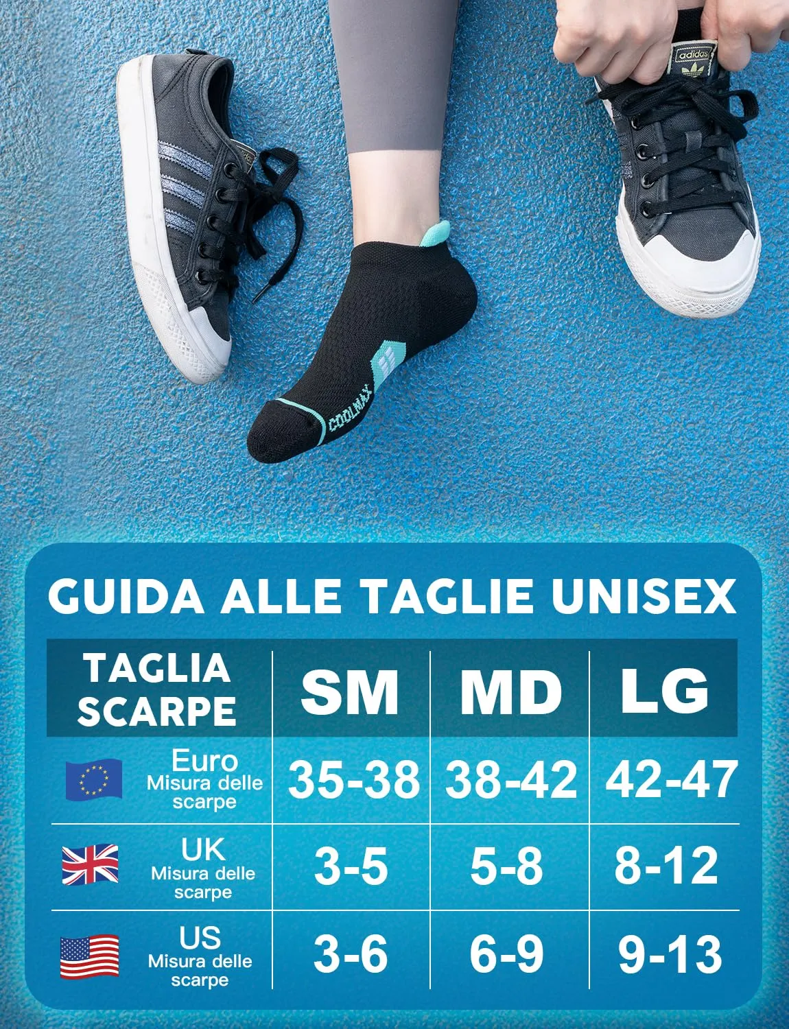 Juclise Calzini da corsa invisibili a compressione in viscosa di bambù Coolmax da donna, 42-47, Lilla brillante+Nero acquamarina+Grigio chiaro - immagine 6