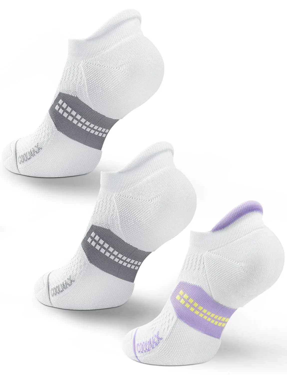 Juclise Calzini da corsa invisibili a compressione in viscosa di bambù Coolmax da donna, 38-42, Bianco Ghiacciaio*2+Lilla Brillante*1 - immagine 1