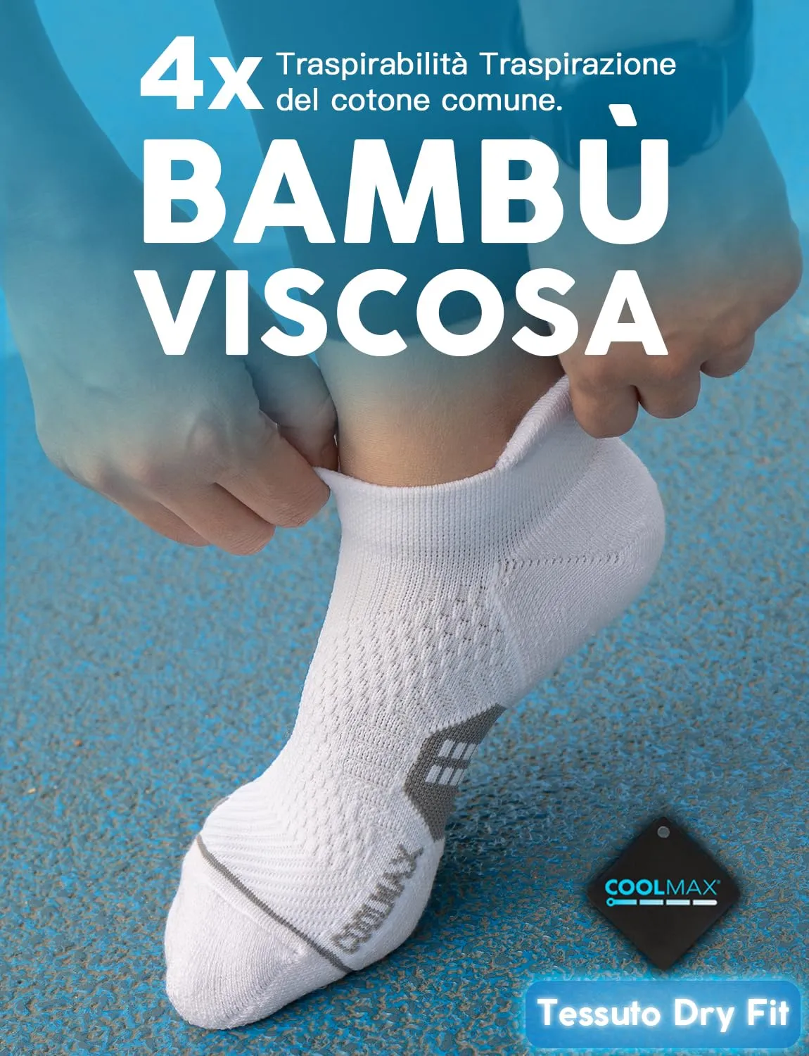 Juclise Calzini da corsa invisibili a compressione in viscosa di bambù Coolmax da donna, 38-42, Bianco Ghiacciaio*2+Lilla Brillante*1 - immagine 2
