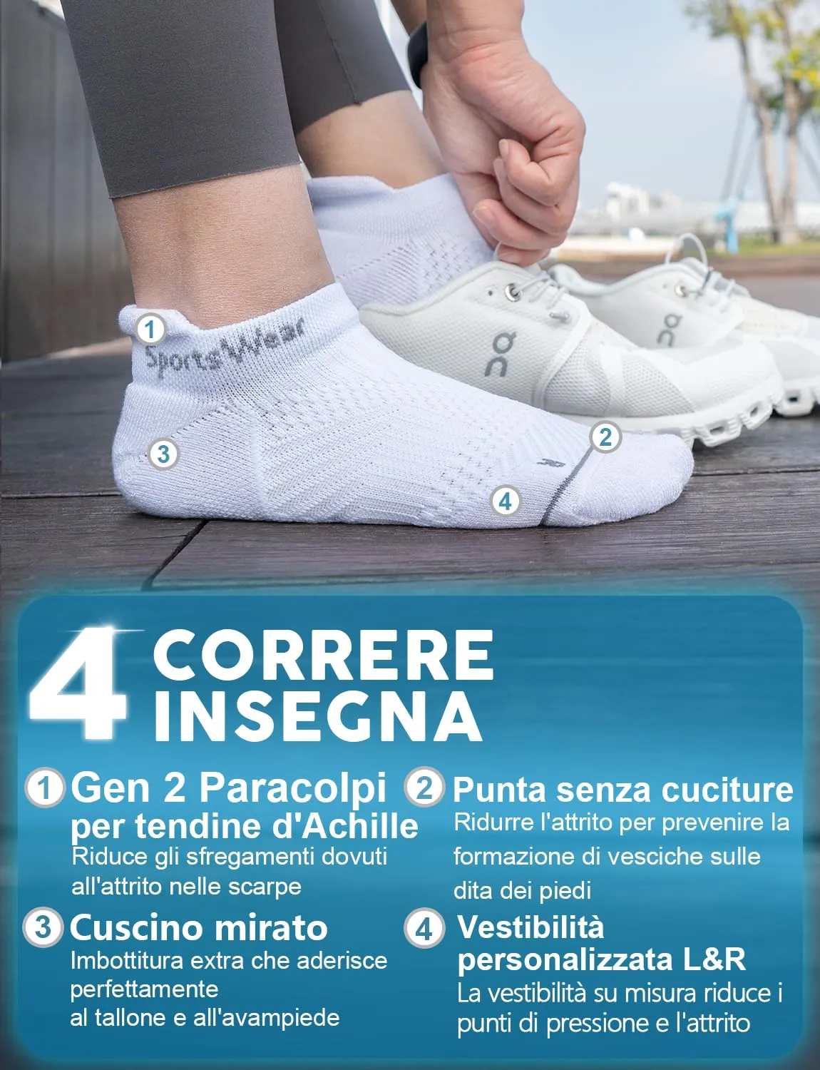 Juclise Calzini da corsa invisibili a compressione in viscosa di bambù Coolmax da donna, 38-42, Bianco Ghiacciaio*2+Lilla Brillante*1 - immagine 4