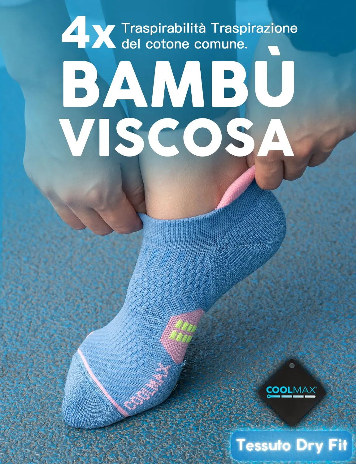 Juclise Calzini da corsa invisibili a compressione in viscosa di bambù Coolmax da donna, 38-42, Lavanda Lux+Denim Lavato+Nero Acqua - immagine 2