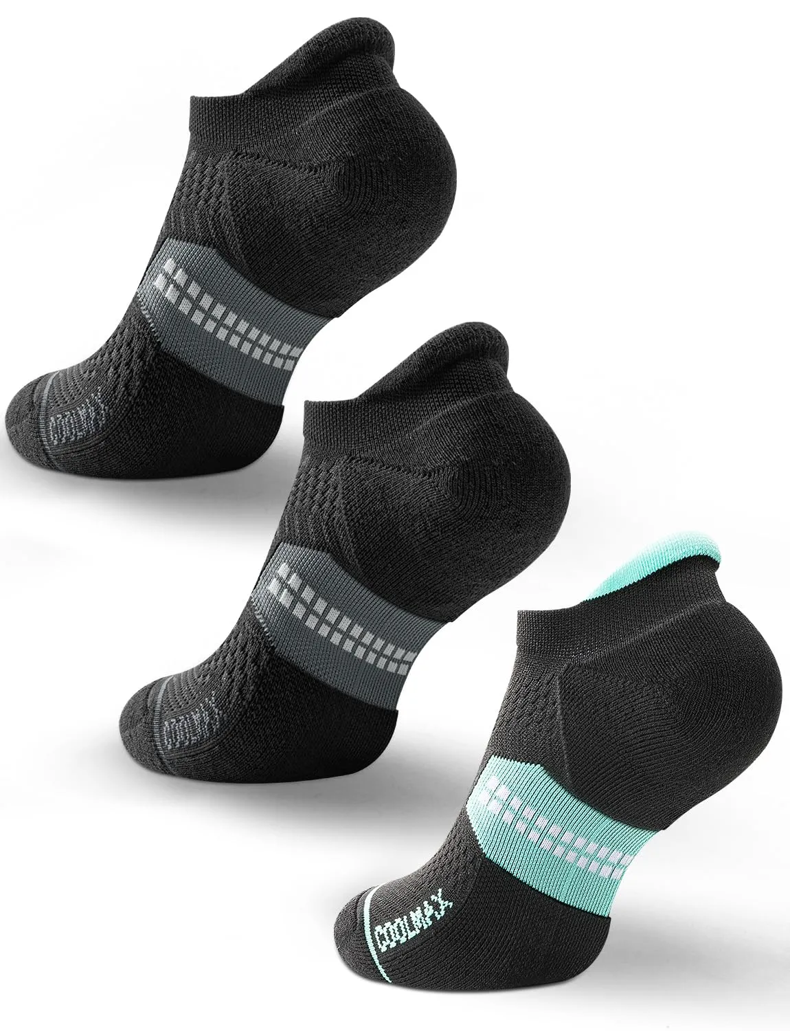 Juclise Calzini da corsa invisibili a compressione in viscosa di bambù Coolmax da donna, Nero Classico e Nero Acqua - immagine 1