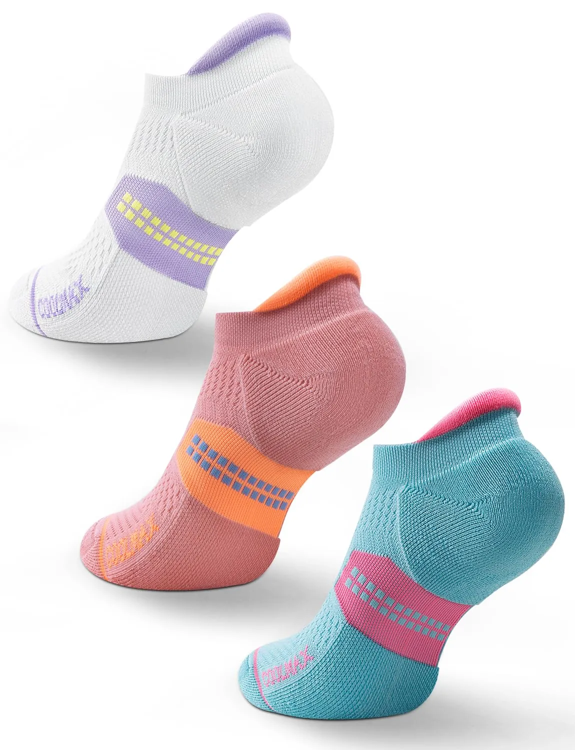 Juclise Calzini da corsa invisibili a compressione in viscosa di bambù Coolmax da donna, 42-47, Bianco viola+Rosa chiaro+Verde acqua - immagine 1