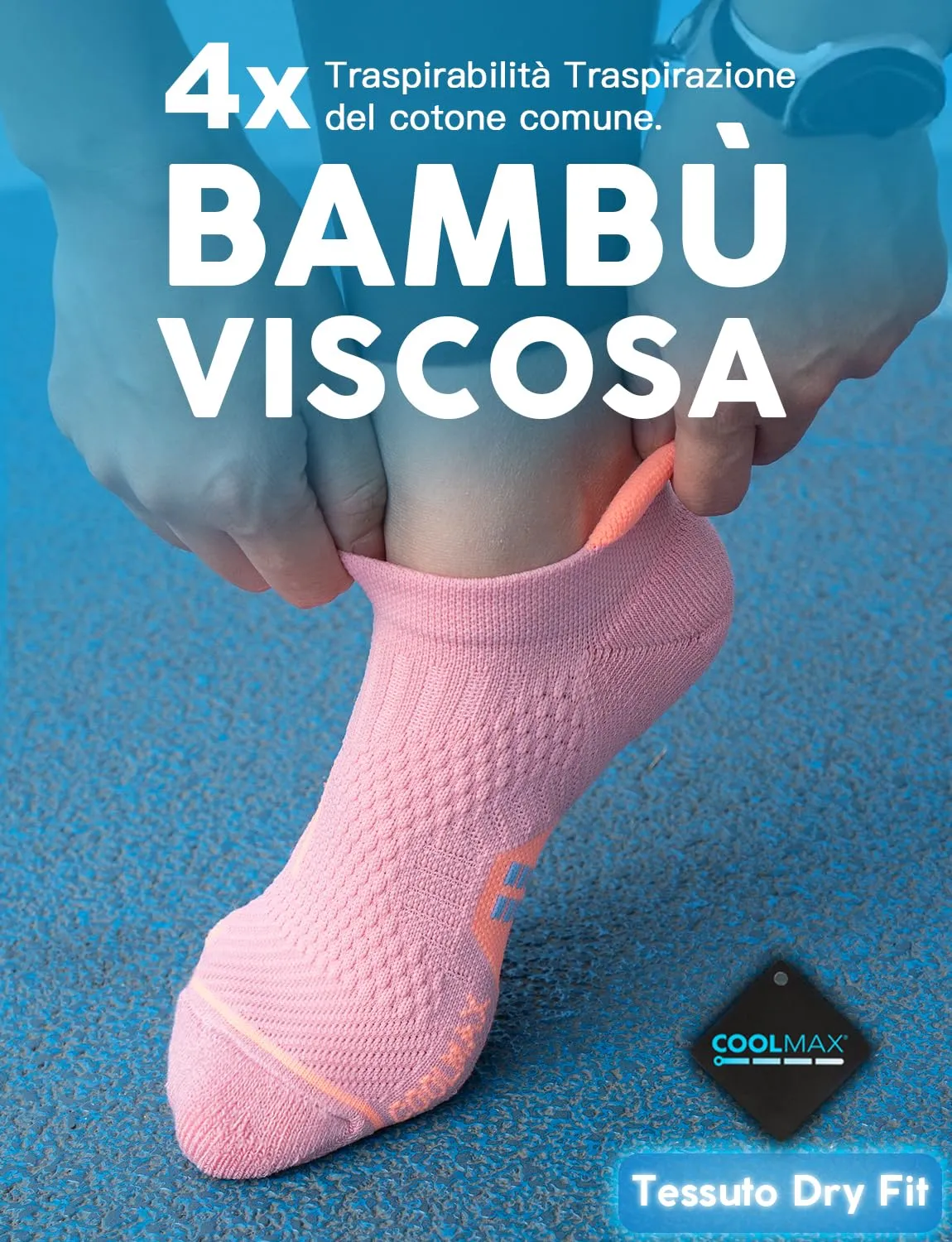 Juclise Calzini da corsa invisibili a compressione in viscosa di bambù Coolmax da donna, 42-47, Bianco viola+Rosa chiaro+Verde acqua - immagine 2