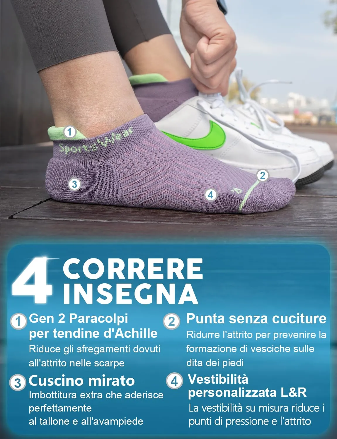 Juclise Calzini da corsa invisibili a compressione in viscosa di bambù Coolmax da donna, 35-38, Lavanda Lux+Denim Lavato+Nero Acqua - immagine 4