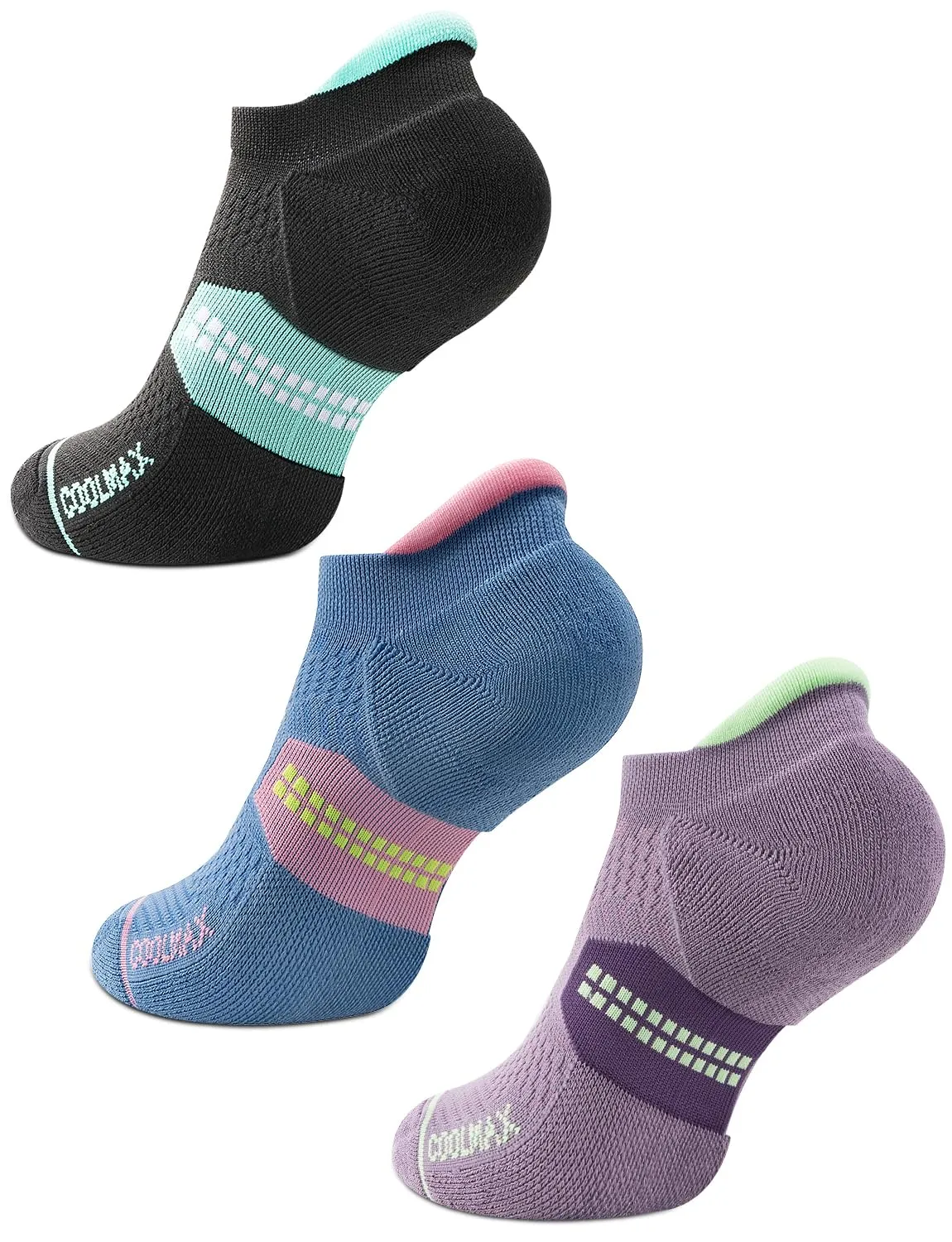 Juclise Calzini da corsa invisibili a compressione in viscosa di bambù Coolmax da donna, Taglia 42-47, Lavanda Lux, Denim Lavato, Nero Acqua - immagine 1