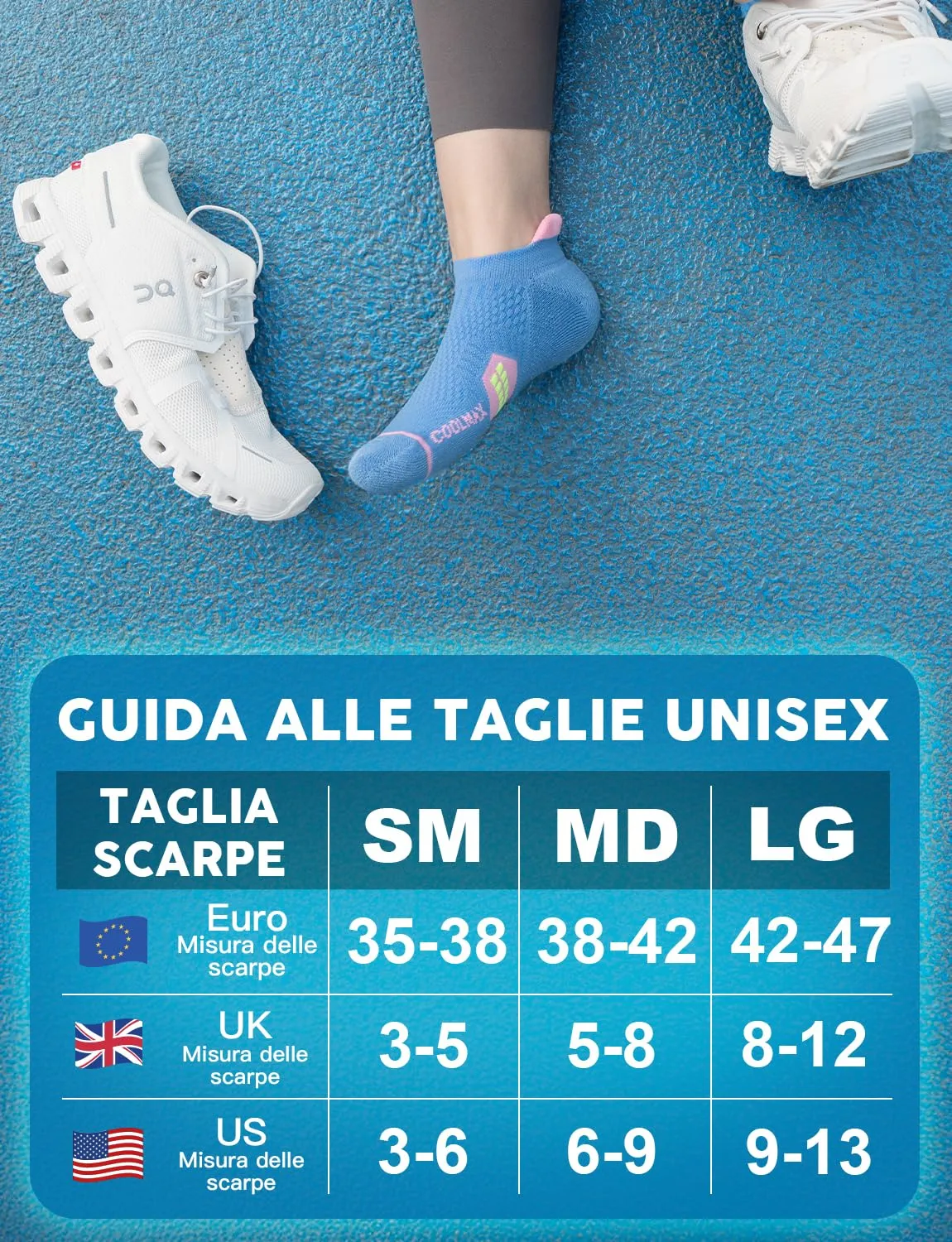 Juclise Calzini da corsa invisibili a compressione in viscosa di bambù Coolmax da donna, Taglia 42-47, Lavanda Lux, Denim Lavato, Nero Acqua - immagine 6