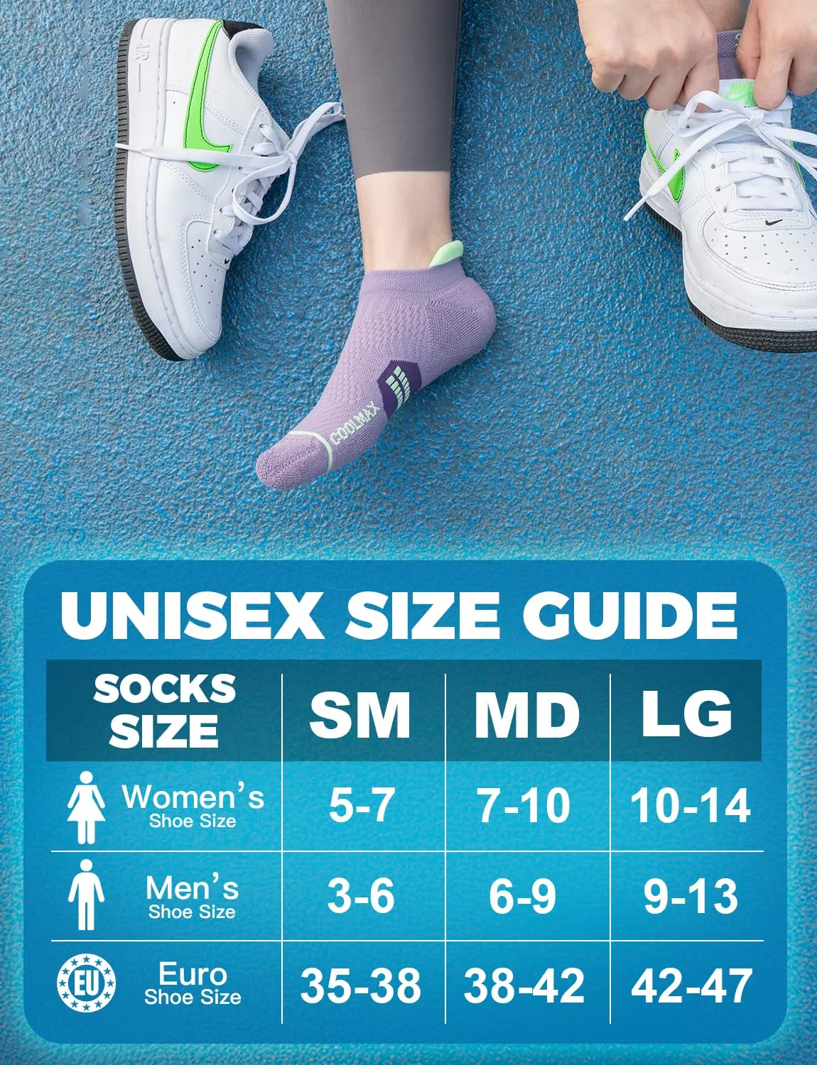 Juclise Calzini da Corsa Invisibili a Compressione Coolmax Bamboo da Donna, 42-47, Viola Carico+Roccia Lunare+Bianco Viola - immagine 6