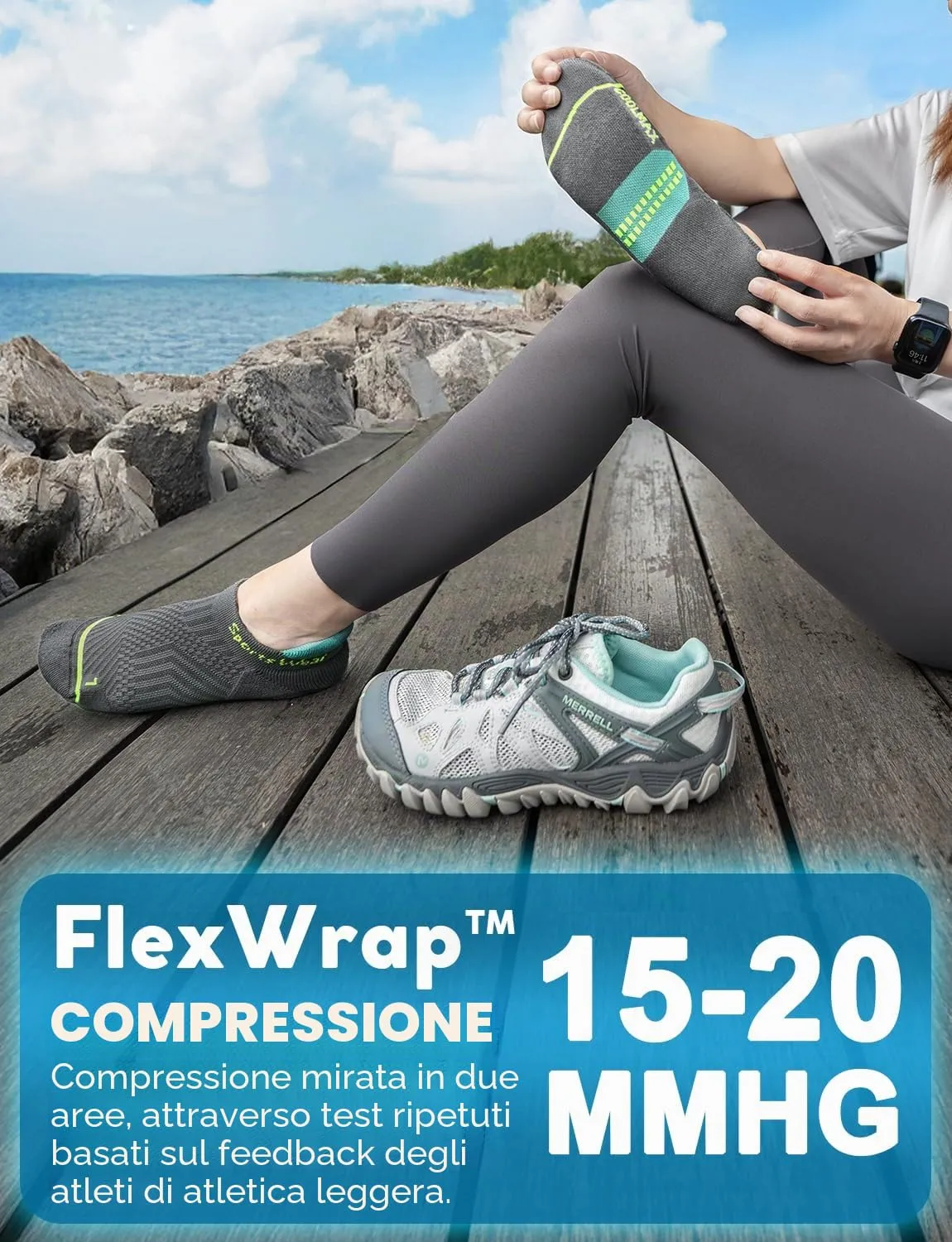 Juclise Calzini da corsa invisibili a compressione Coolmax Bamboo da donna, 35-38, Acqua Grigio Medio+Blu Reale+Verde Retrò - immagine 3