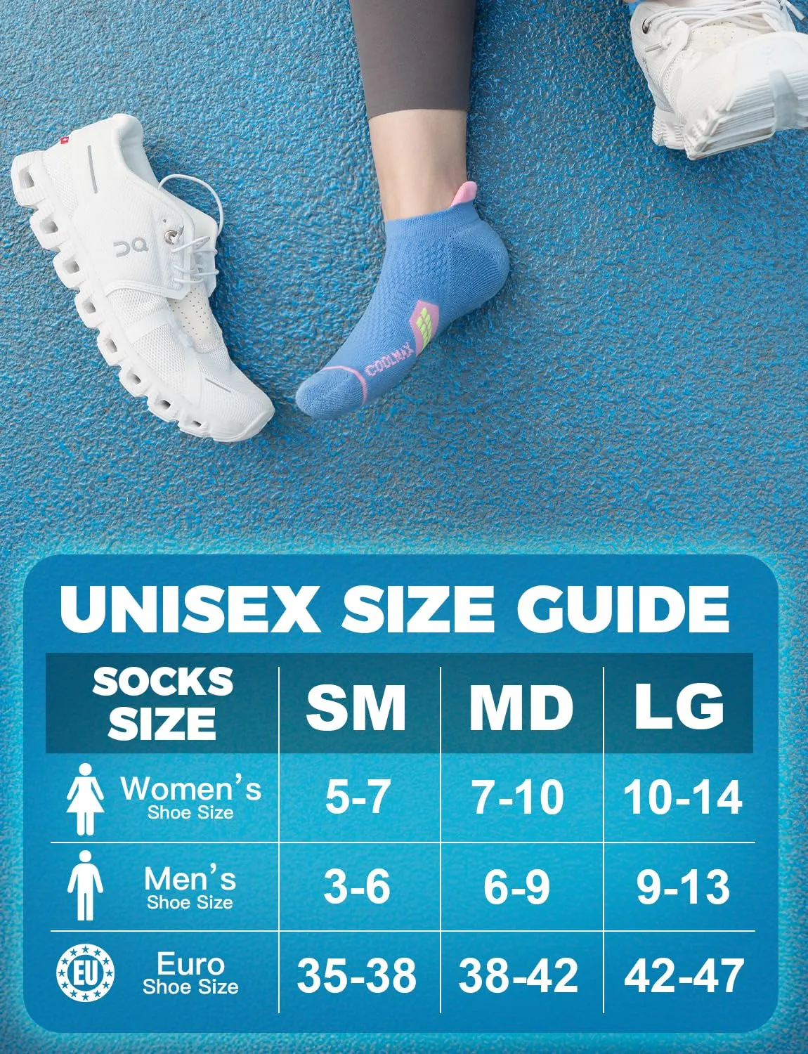 Juclise Calzini da corsa invisibili a compressione Coolmax Bamboo da donna, 35-38, Acqua Grigio Medio+Blu Reale+Verde Retrò - immagine 6