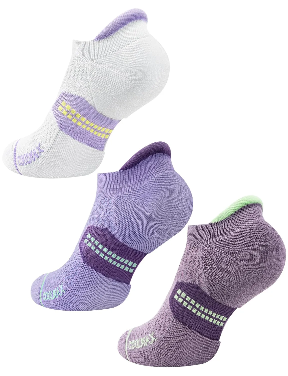 Juclise Calzini da corsa invisibili a compressione Coolmax Bamboo da donna, 38-42, Viola Carico+Roccia Lunare+Bianco Viola - immagine 1