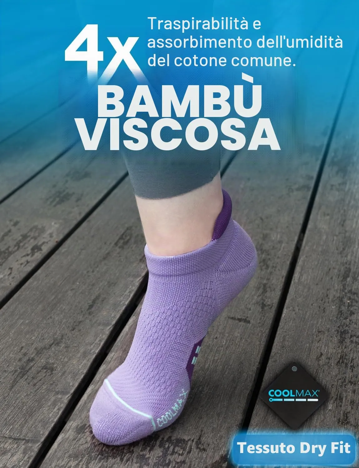Juclise Calzini da corsa invisibili a compressione Coolmax Bamboo da donna, 38-42, Viola Carico+Roccia Lunare+Bianco Viola - immagine 2