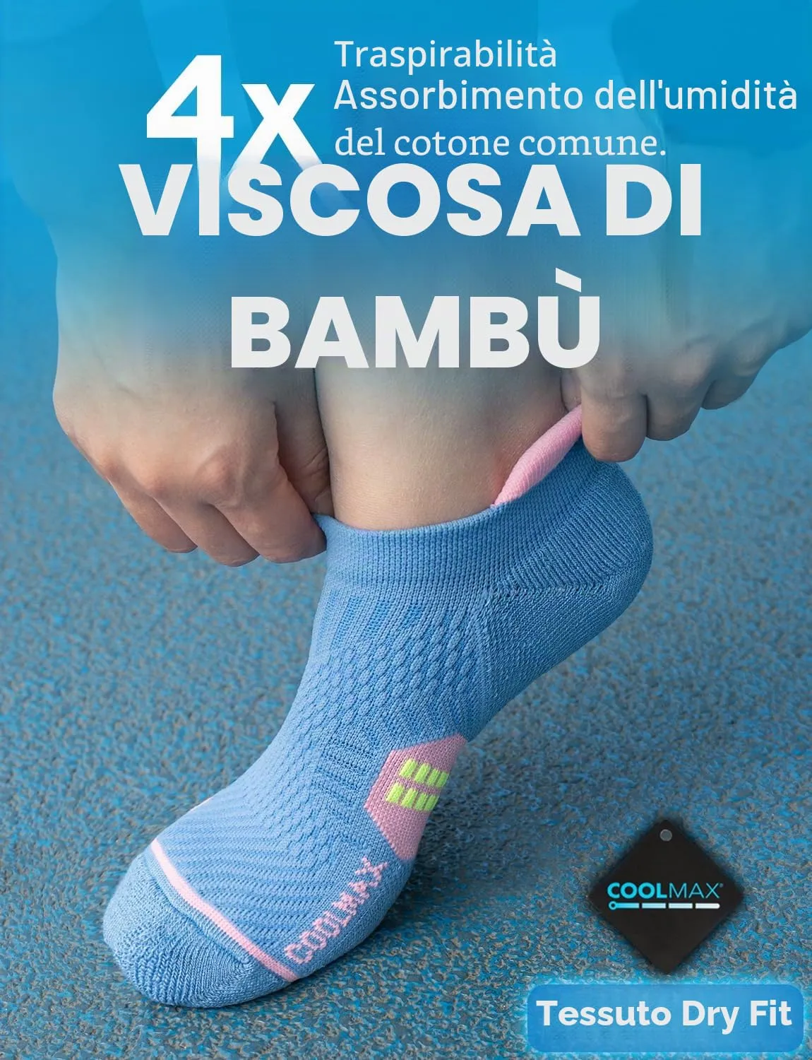 Juclise Calzini da corsa invisibili a compressione Coolmax Bamboo da donna, Acqua Grigio Medio+Blu Reale+Verde Retrò, 38-42 - immagine 2
