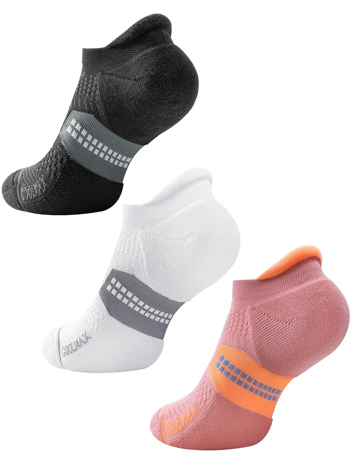 Juclise Calzini da corsa invisibili a compressione Coolmax Bamboo da donna, 35-38, Nero+Bianco+Rosa - immagine 1