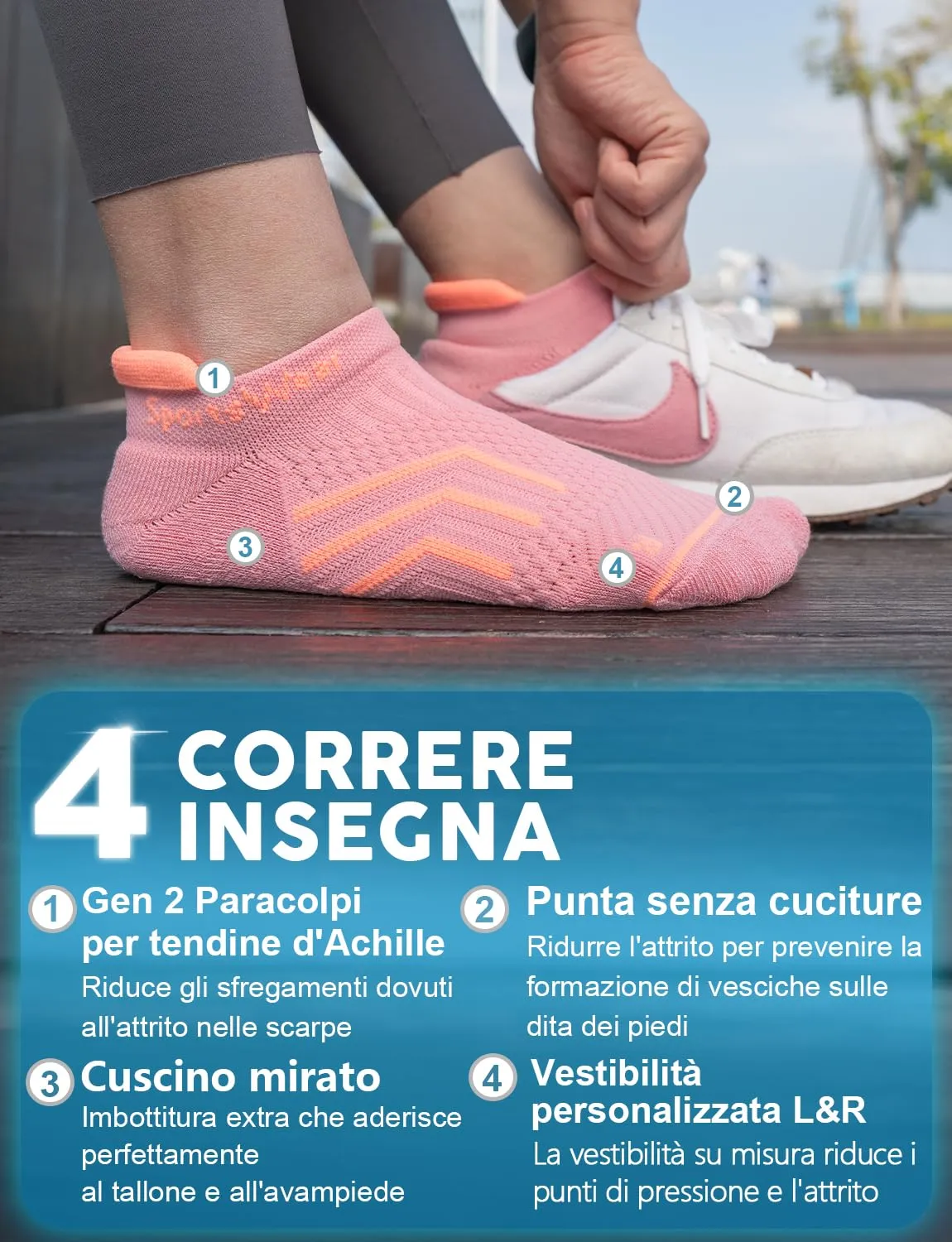 Juclise Calzini da corsa invisibili a compressione Coolmax Bamboo da donna, 35-38, Nero+Bianco+Rosa - immagine 4