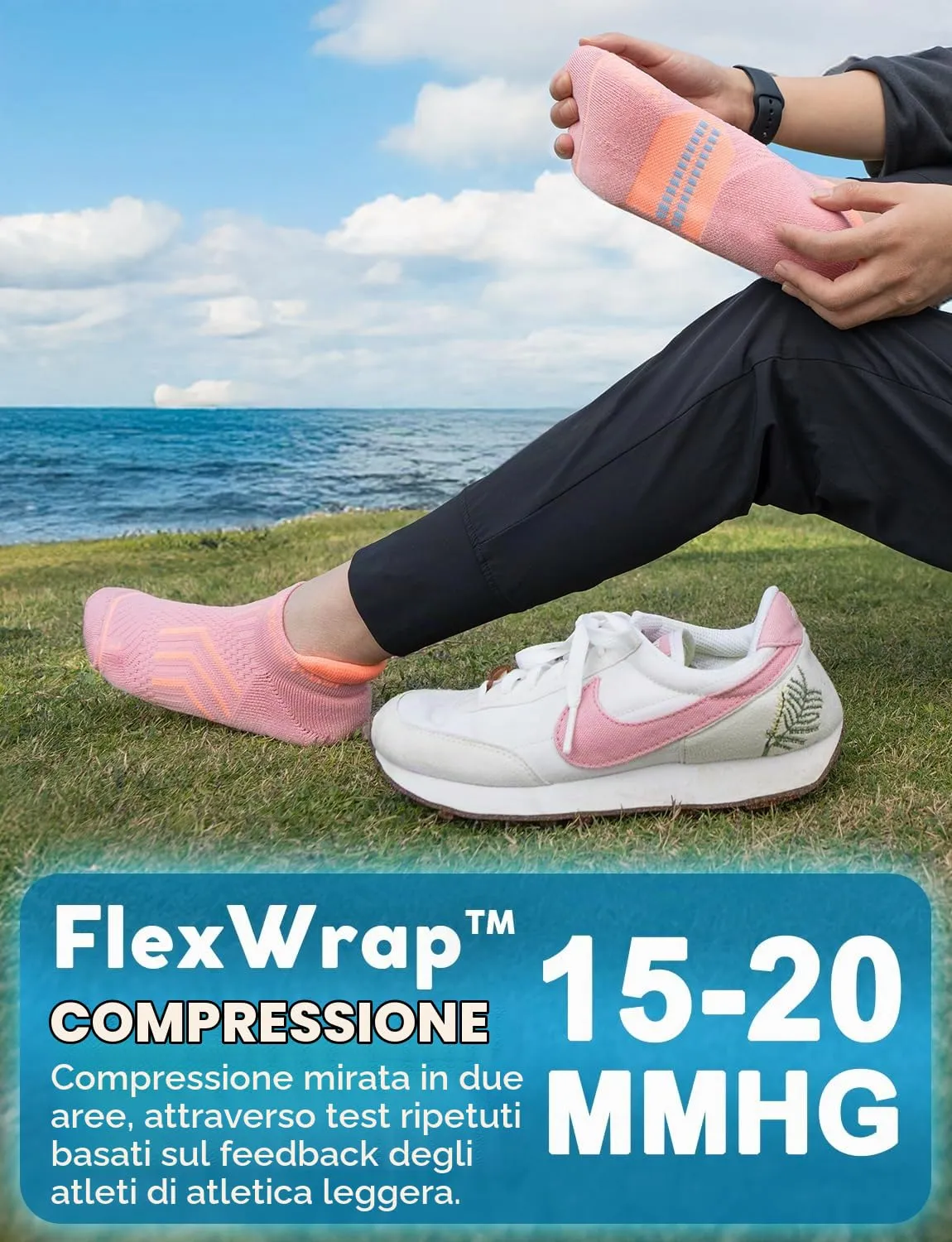 Juclise Calzini da Corsa Invisibili a Compressione Coolmax Bamboo da Donna, 38-42, Melone Sabbioso+Rosa Polveroso+Anguria - immagine 3