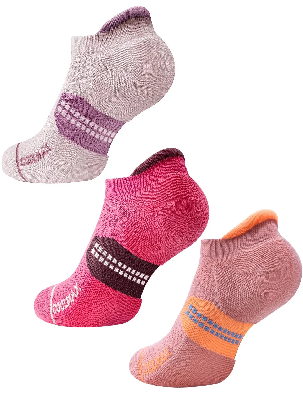 Juclise Calzini da corsa invisibili a compressione Coolmax Bamboo da donna, 35-38, Melone Sabbioso+Rosa Polveroso+Anguria - immagine 1