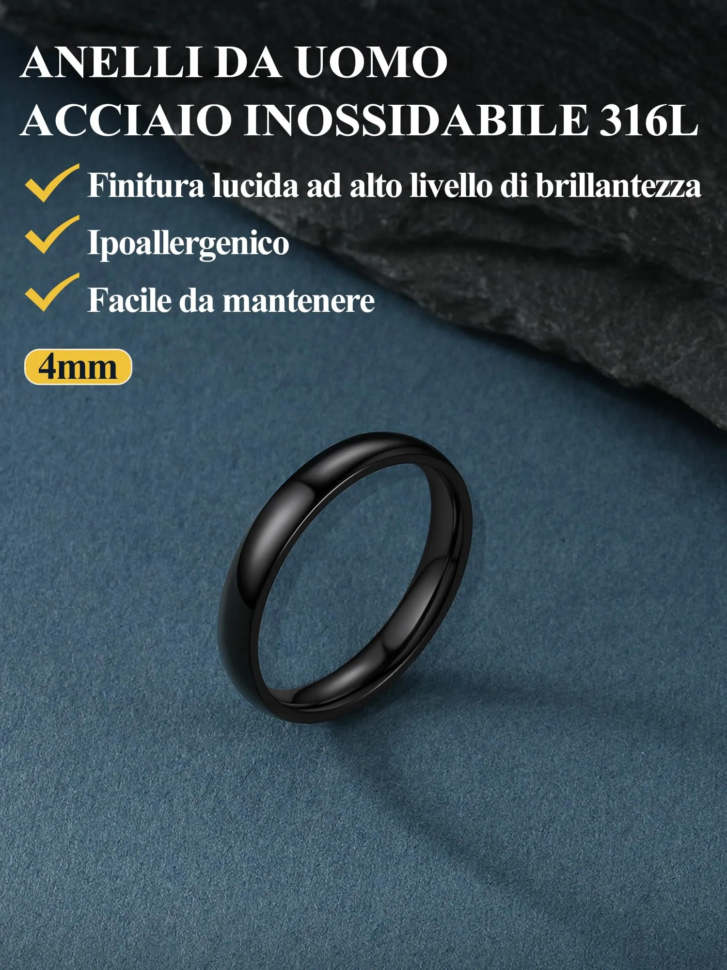 PROSTEEL Anello Personalizzabile in Acciaio Inossidabile 4mm Taglia 19, Nero - immagine 8