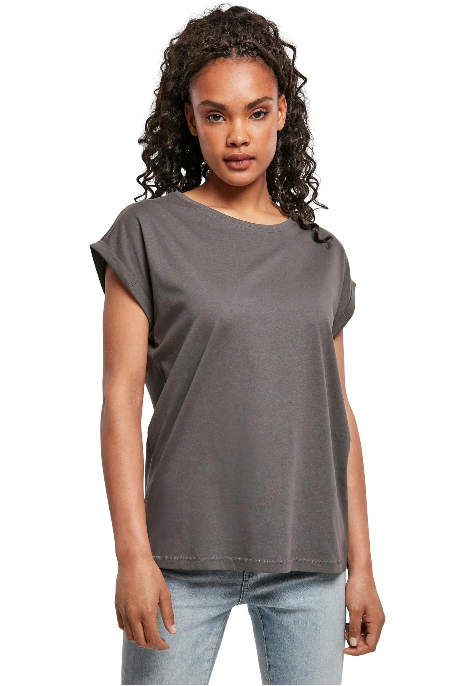 Urban Classics T-Shirt da Donna con Manica Arrotolata in Cotone, Grigio, Taglia L - immagine 1