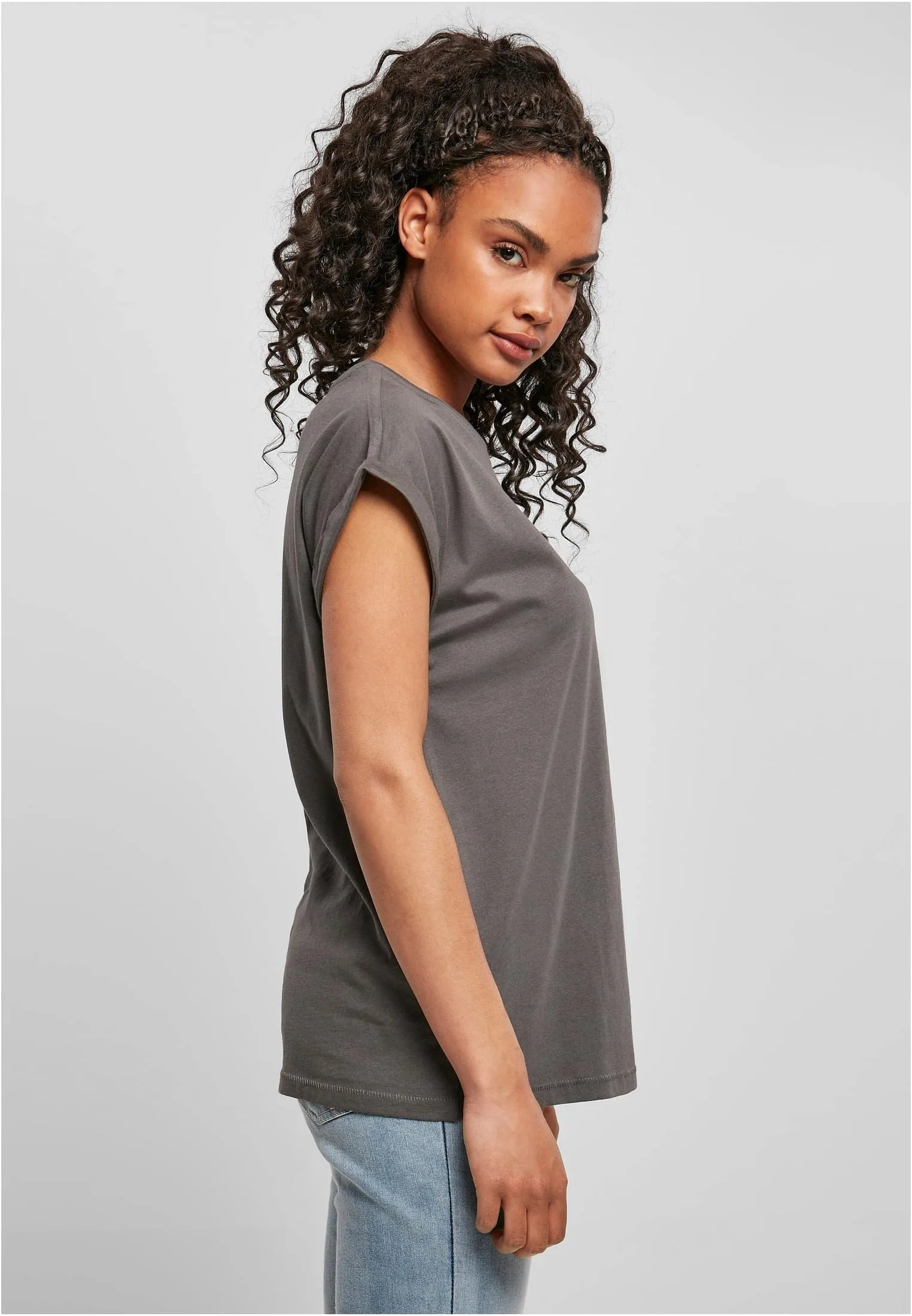 Urban Classics T-Shirt da Donna con Manica Arrotolata in Cotone, Grigio, Taglia L - immagine 10