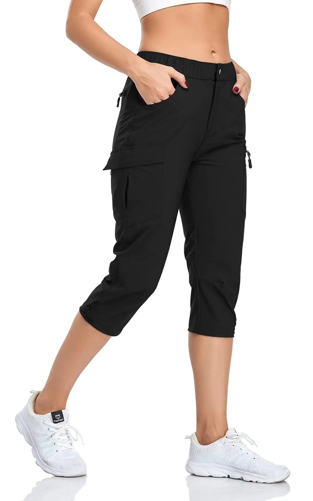 GymBrave Pantaloni Trekking Donna Cargo Capri 3/4 Estivi Nero M - immagine 1