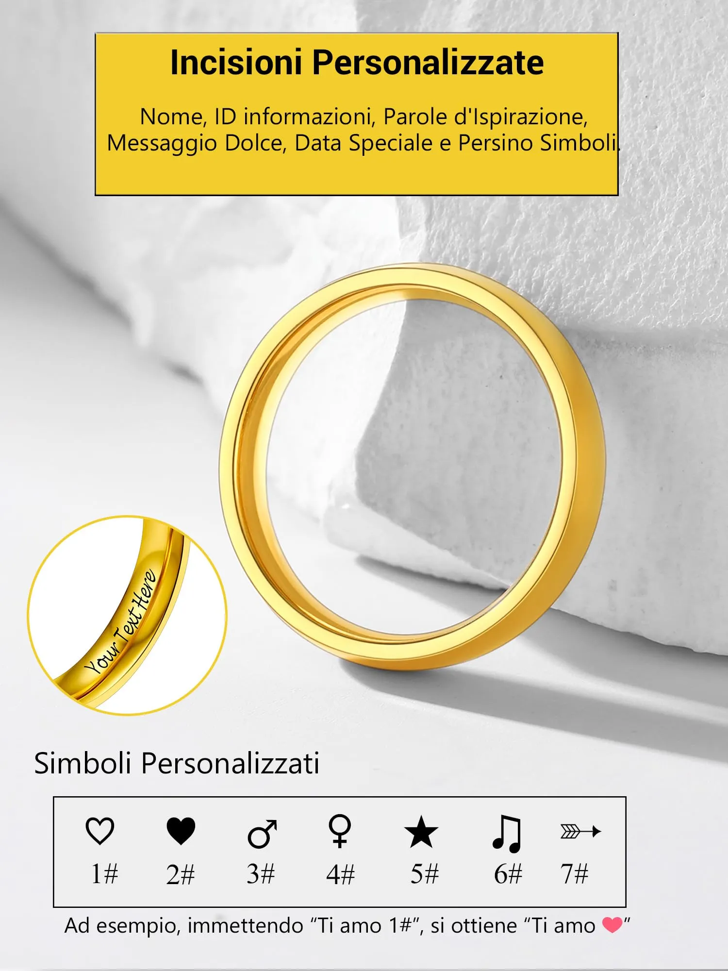 PROSTEEL Anello Personalizzabile in Acciaio Inossidabile 4mm Taglia 19 Oro Placcato - immagine 3