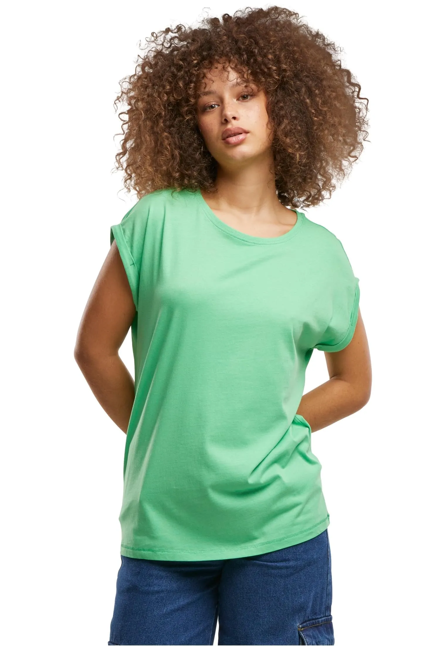Urban Classics T-shirt da Donna con Maniche Arrotolate in Cotone, Rosso Ciliegia, Taglia XXL - immagine 1