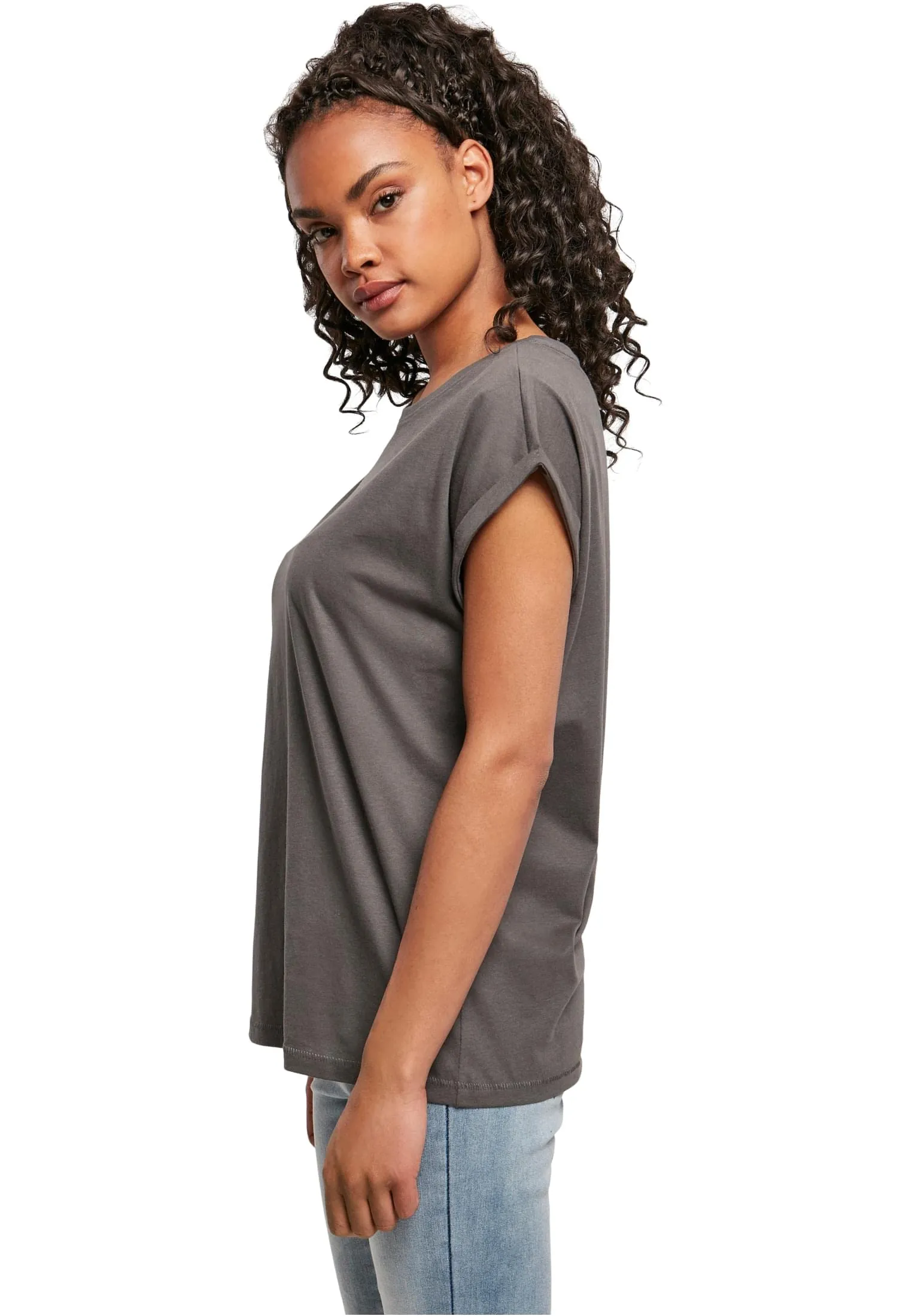 Urban Classics Donna Extended Shoulder Tee in Cotone, Grigio Darkshadow, XL - immagine 2