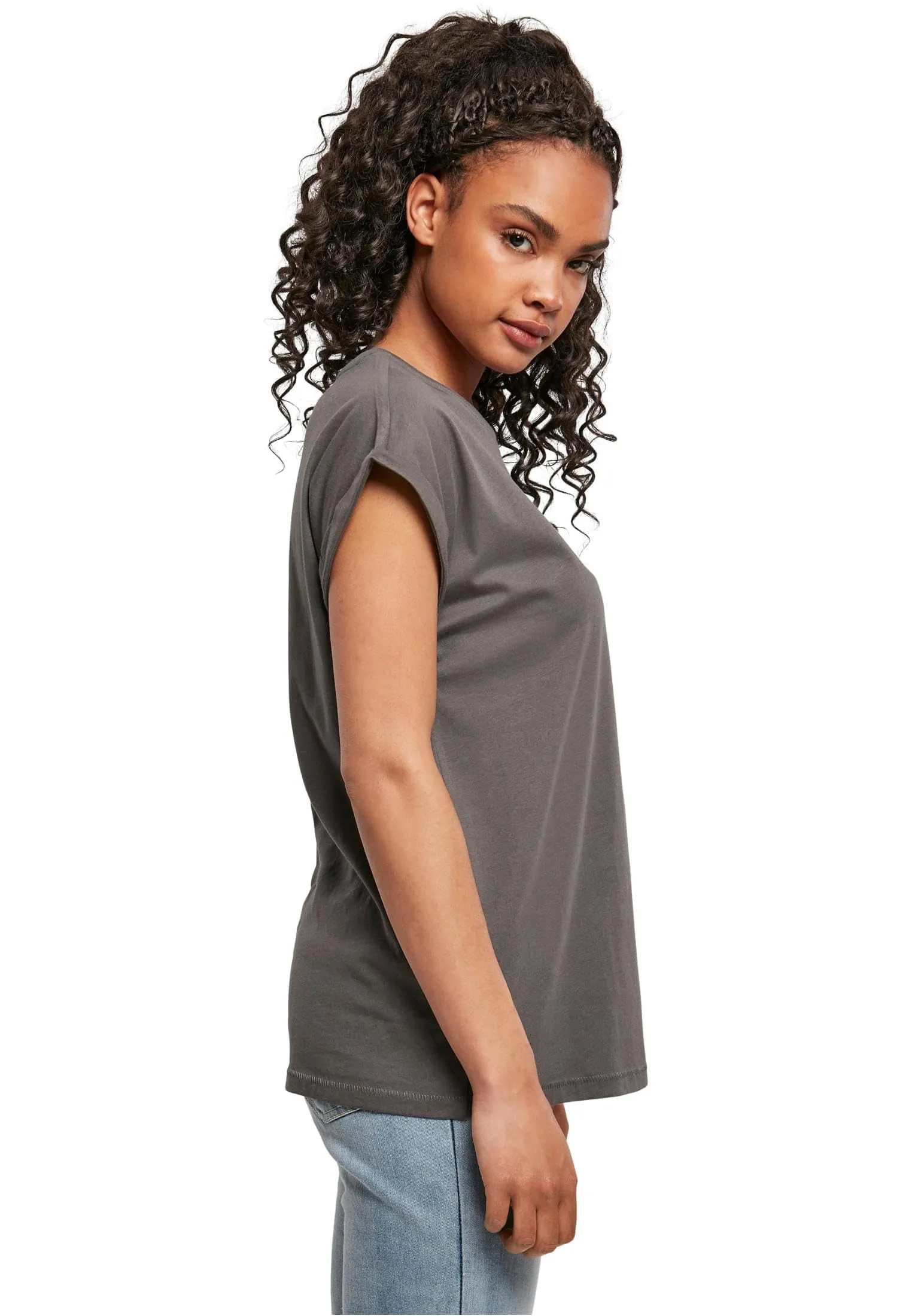 Urban Classics Donna Extended Shoulder Tee in Cotone, Grigio Darkshadow, XL - immagine 4
