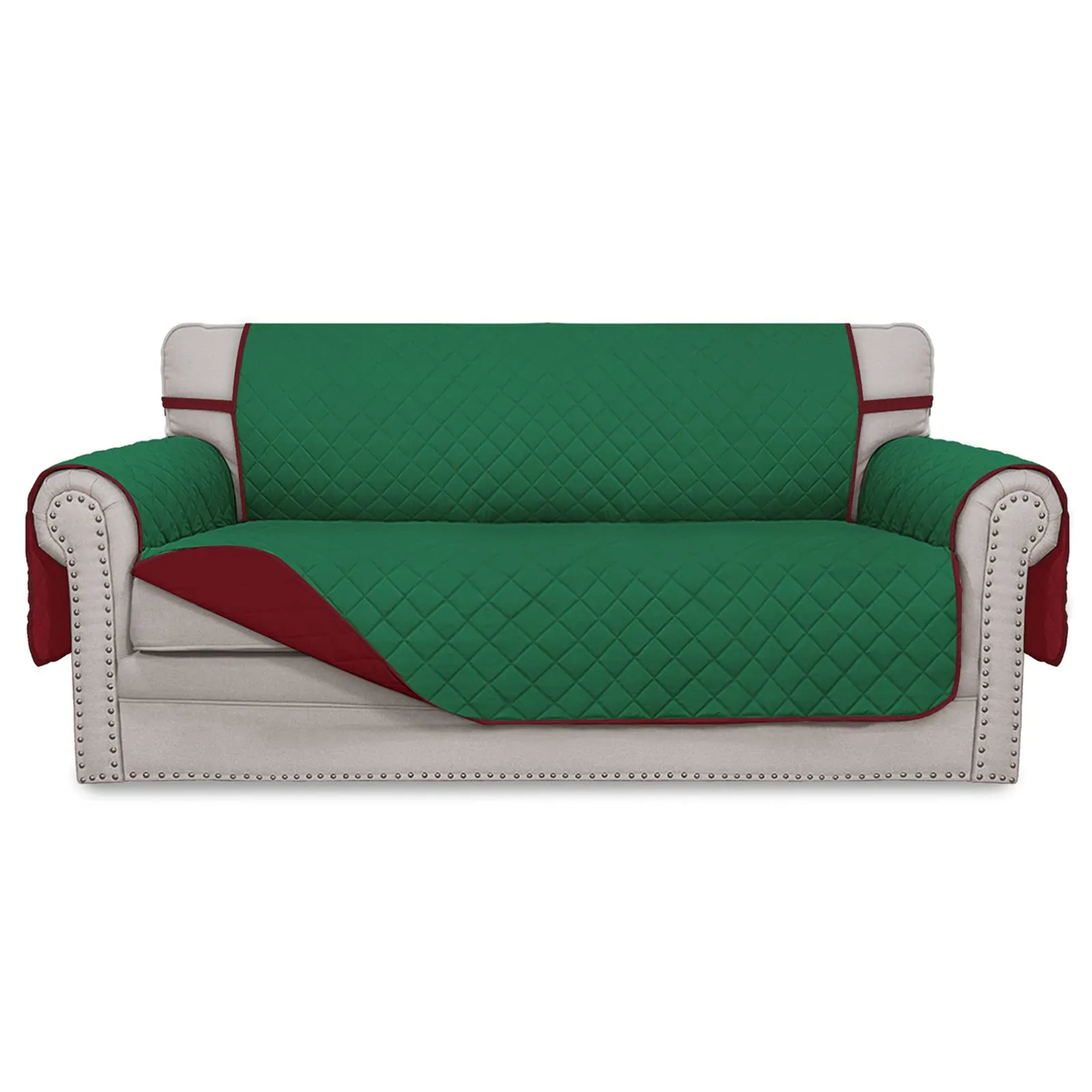Easy-Going Copridivano Reversibile con 2 Cuscini per Divanetto Sovradimensionato, Verde/Rosso Natalizio - immagine 1