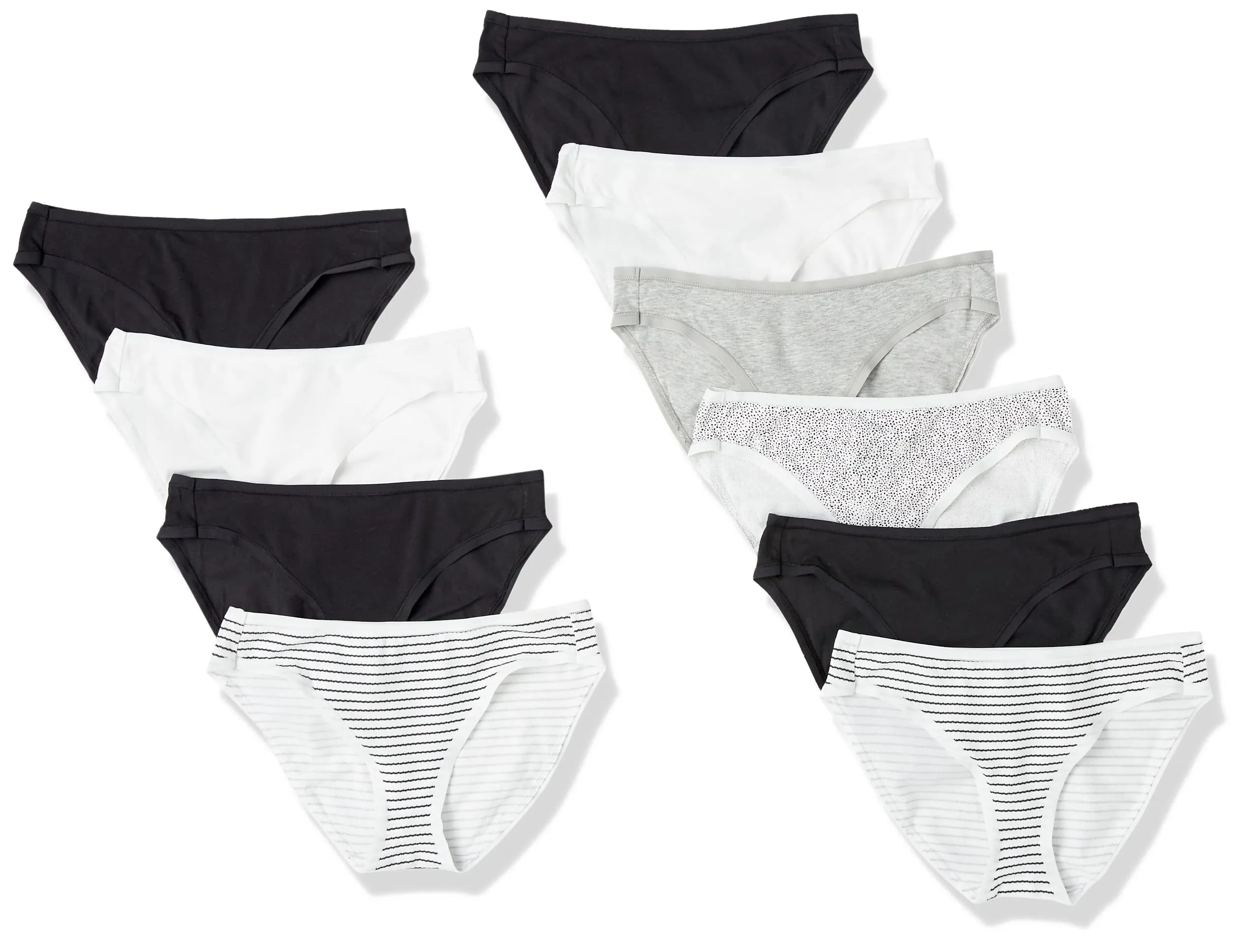 Amazon Essentials Slip Bikini in Cotone Donna, Pacco da 10, Nero/Bianco Brillante/Grigio, 50 - immagine 1