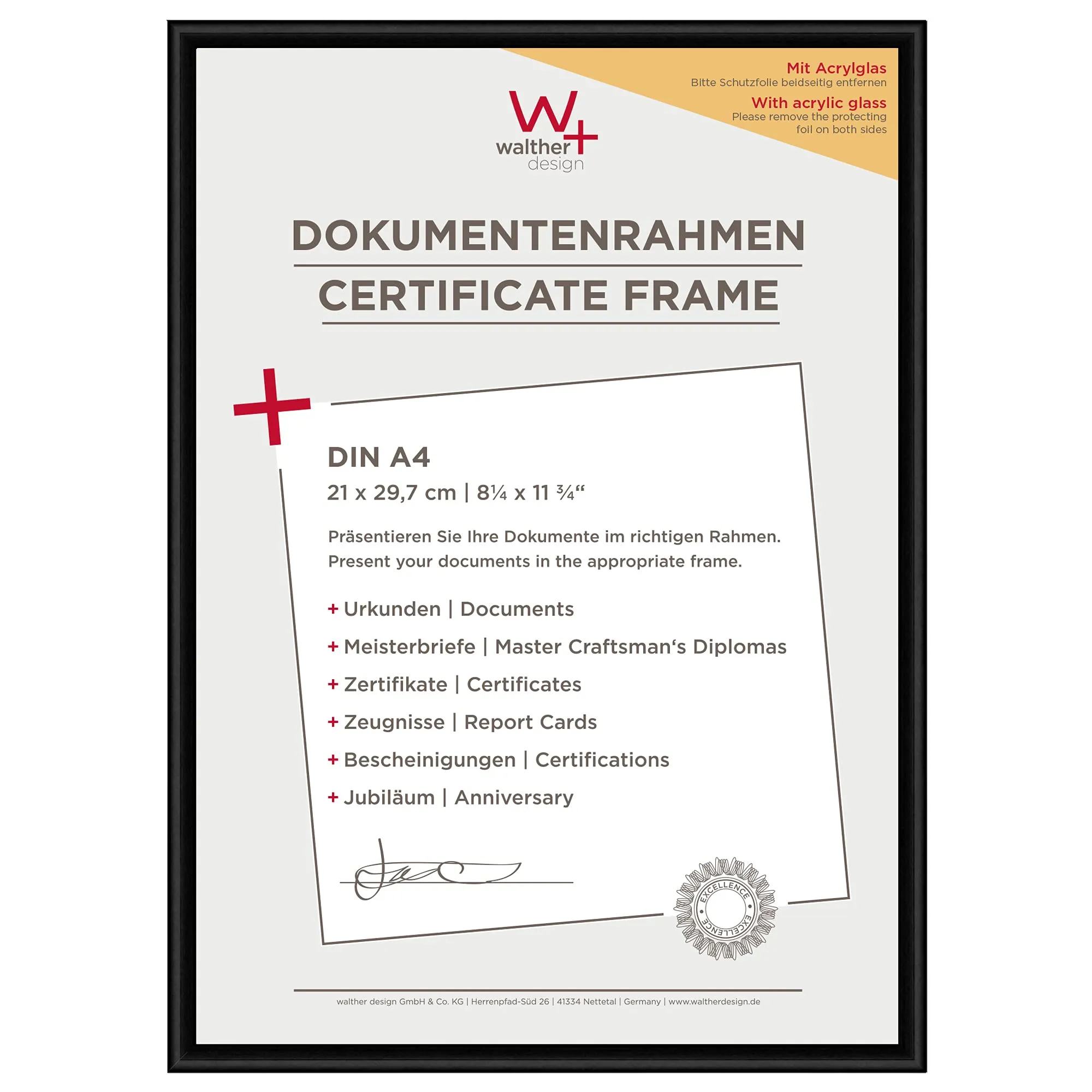 walther design New Lifestyle Plastic Picture Frame, Black, 21 x 29.7 cm (DIN A4), KVX130B - immagine 1