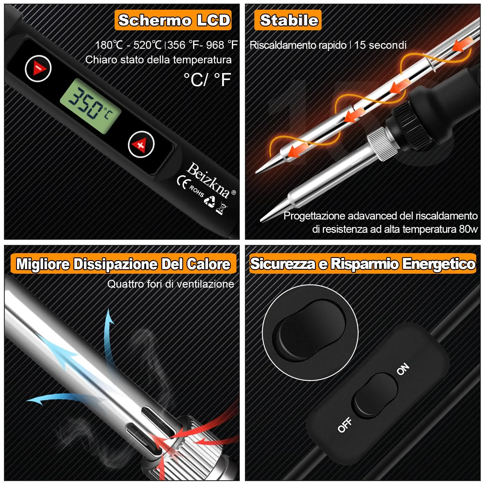 Beizkna Saldatore a Stagno Kit 80W con LCD, Temperatura Regolabile 180-520℃, 13 in 1 - immagine 2
