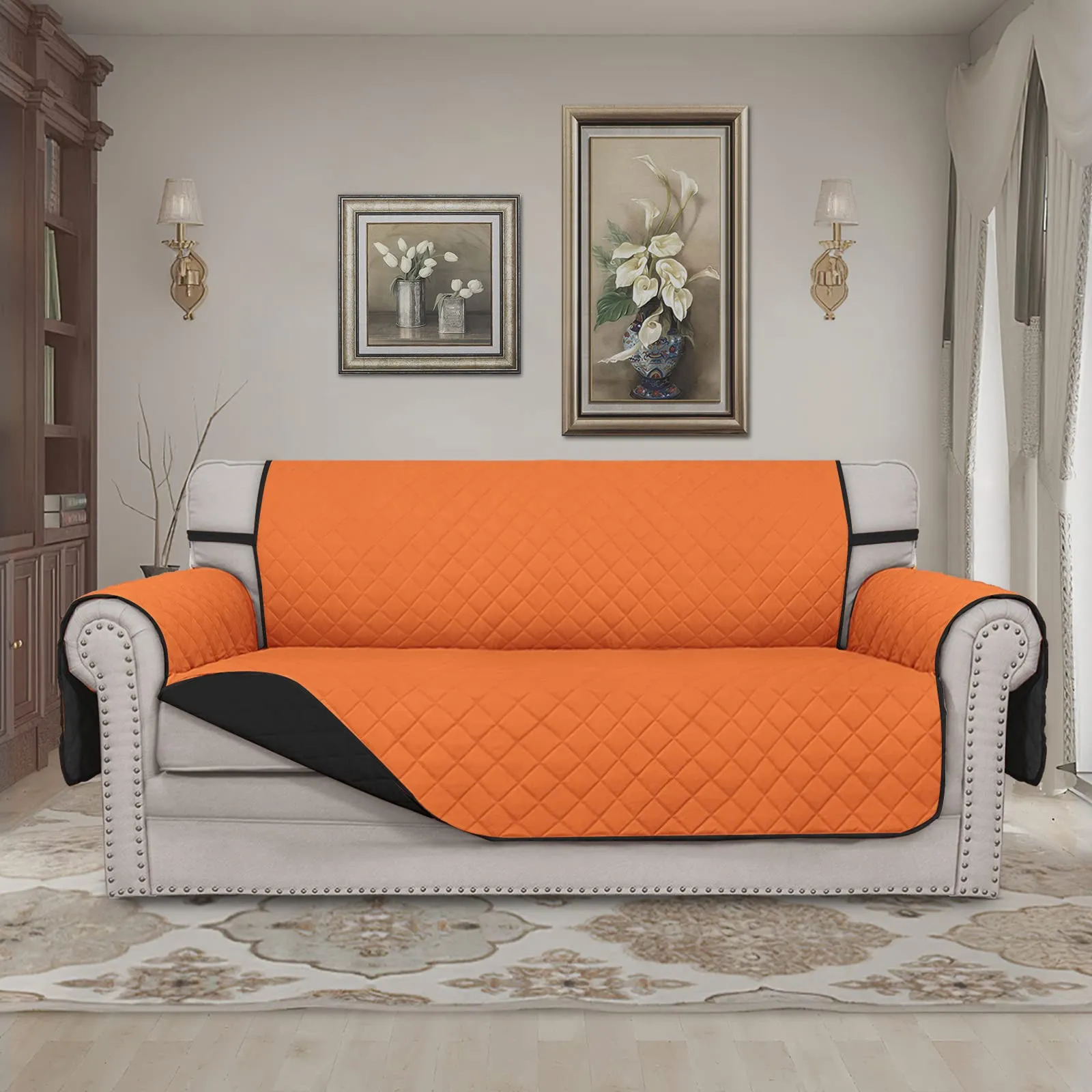 Easy-Going Copridivano Reversibile Oversize per Divano a 2 Posti, Resistente all'Acqua, Arancione/Nero - immagine 2